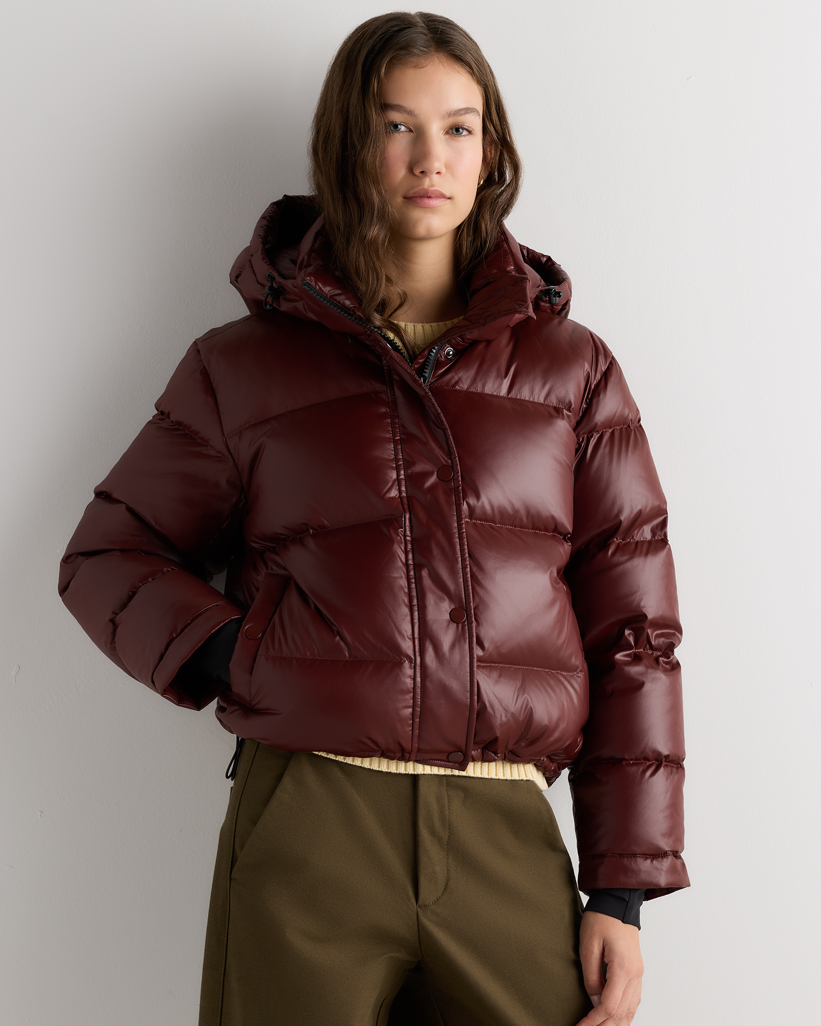 Shiny Bitter Chocolate Responsible Down Cropped Puffer Jacket