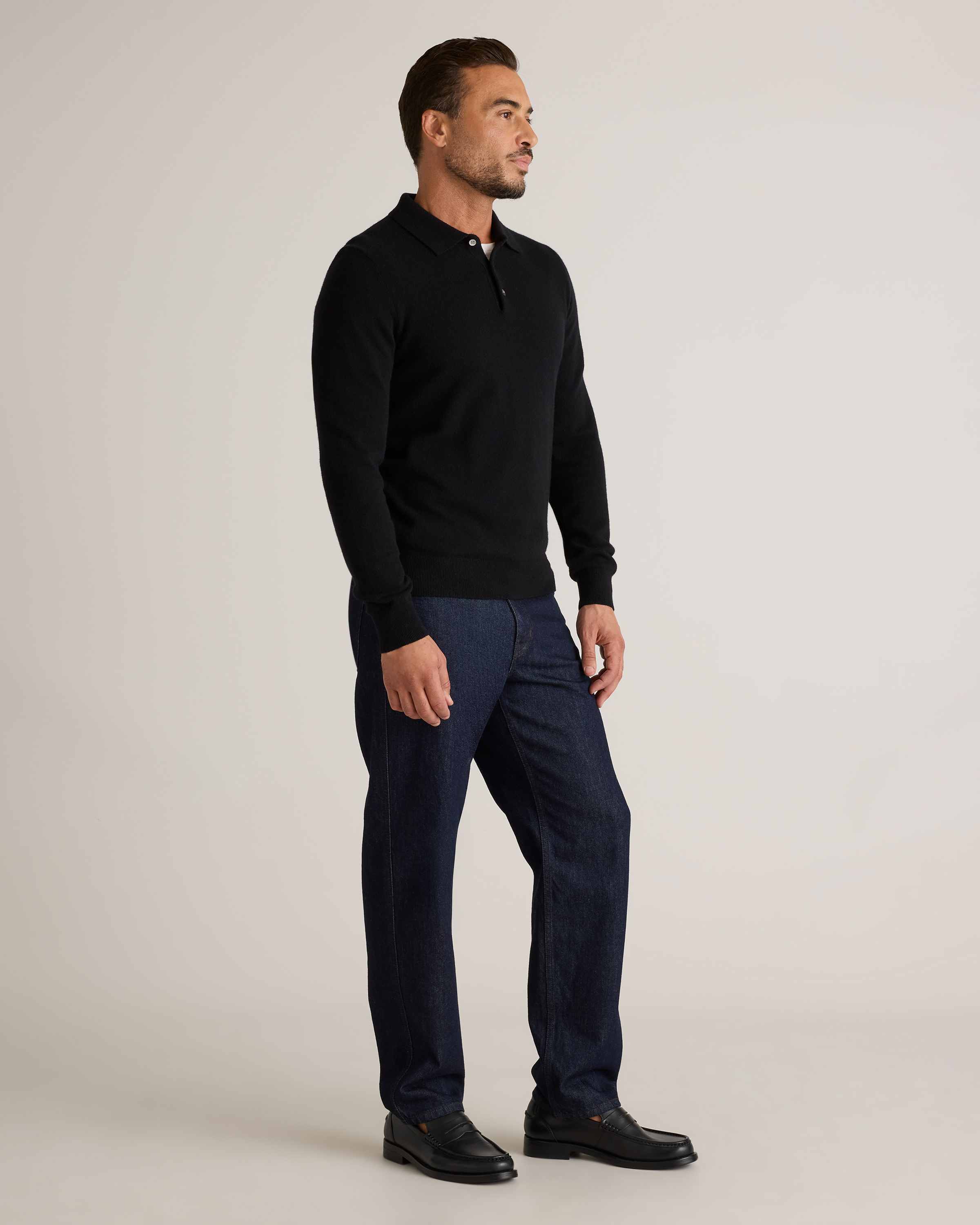 Mongolian Cashmere Polo Sweater in Black Mongolian Cashmere Polo Sweater in Black