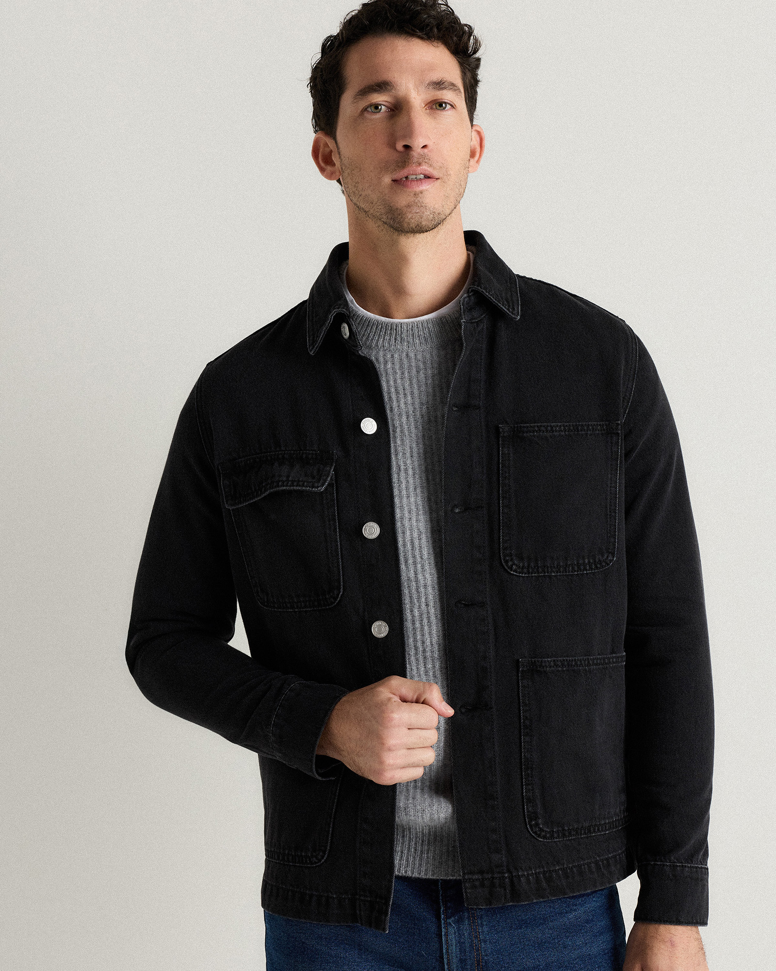 Washed Black 100% Organic Cotton Denim Chore Jacket