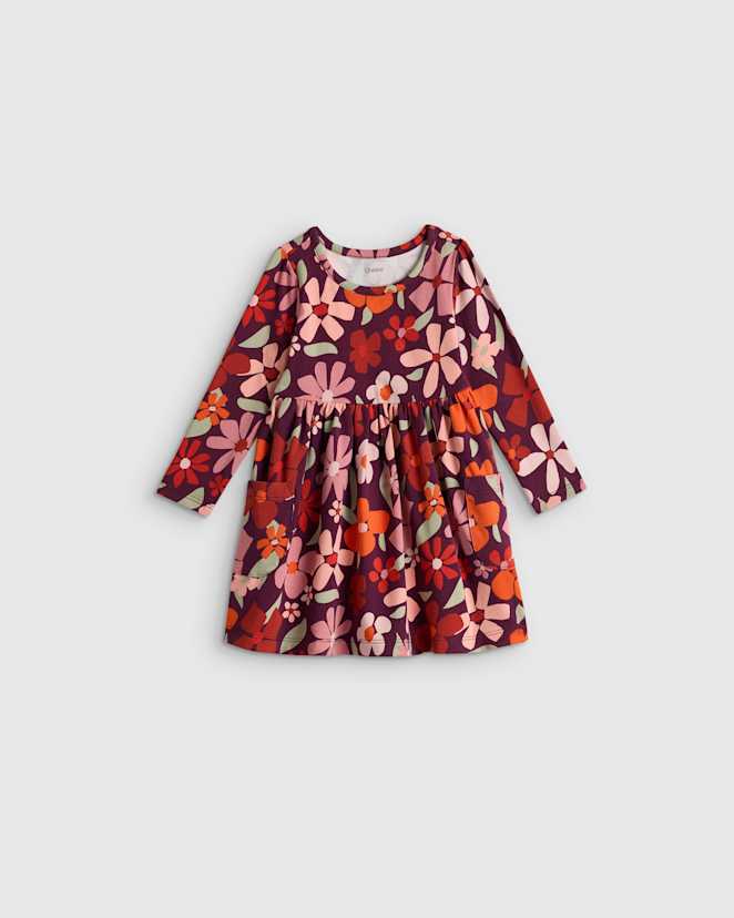 Paper Petals Organic Cotton Long Sleeve Fit and Flare Pocket Dress