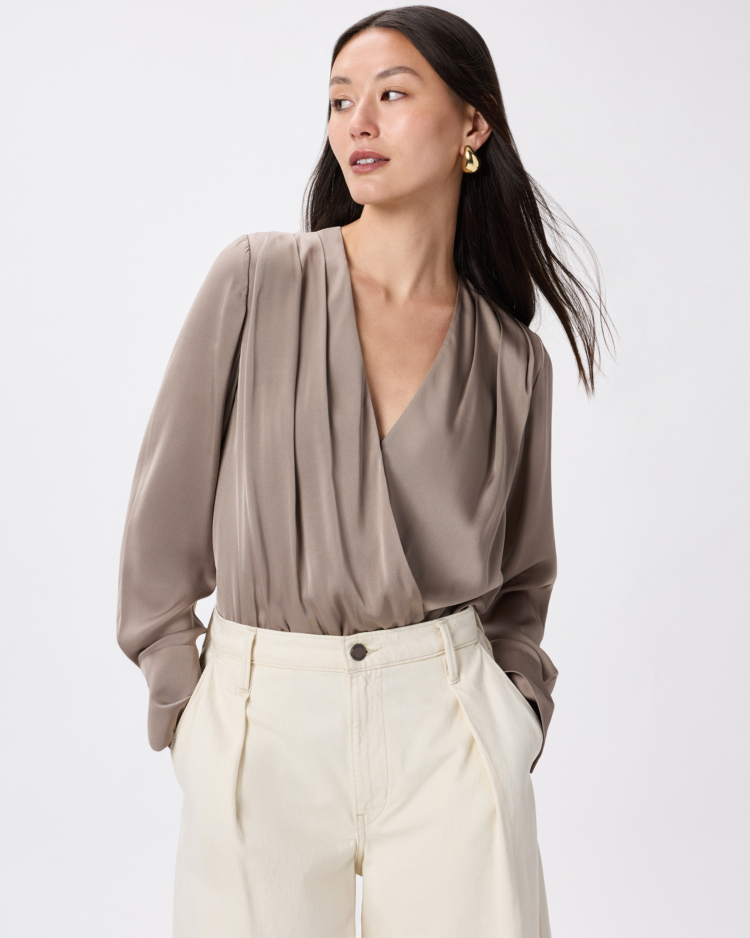 Quince Women's Washable Stretch Silk Surplice Bodysuit