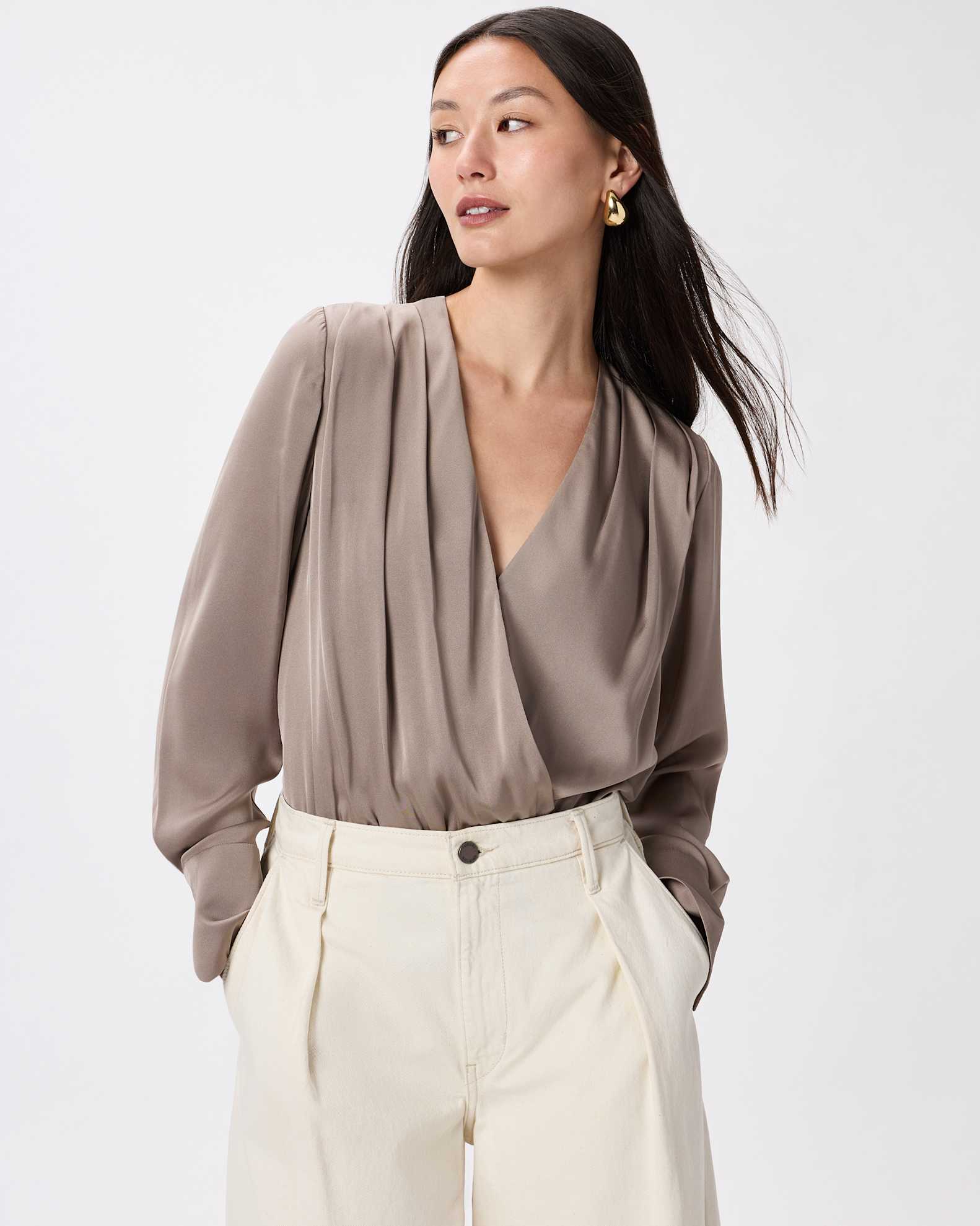 Washable Stretch Silk Surplice Bodysuit