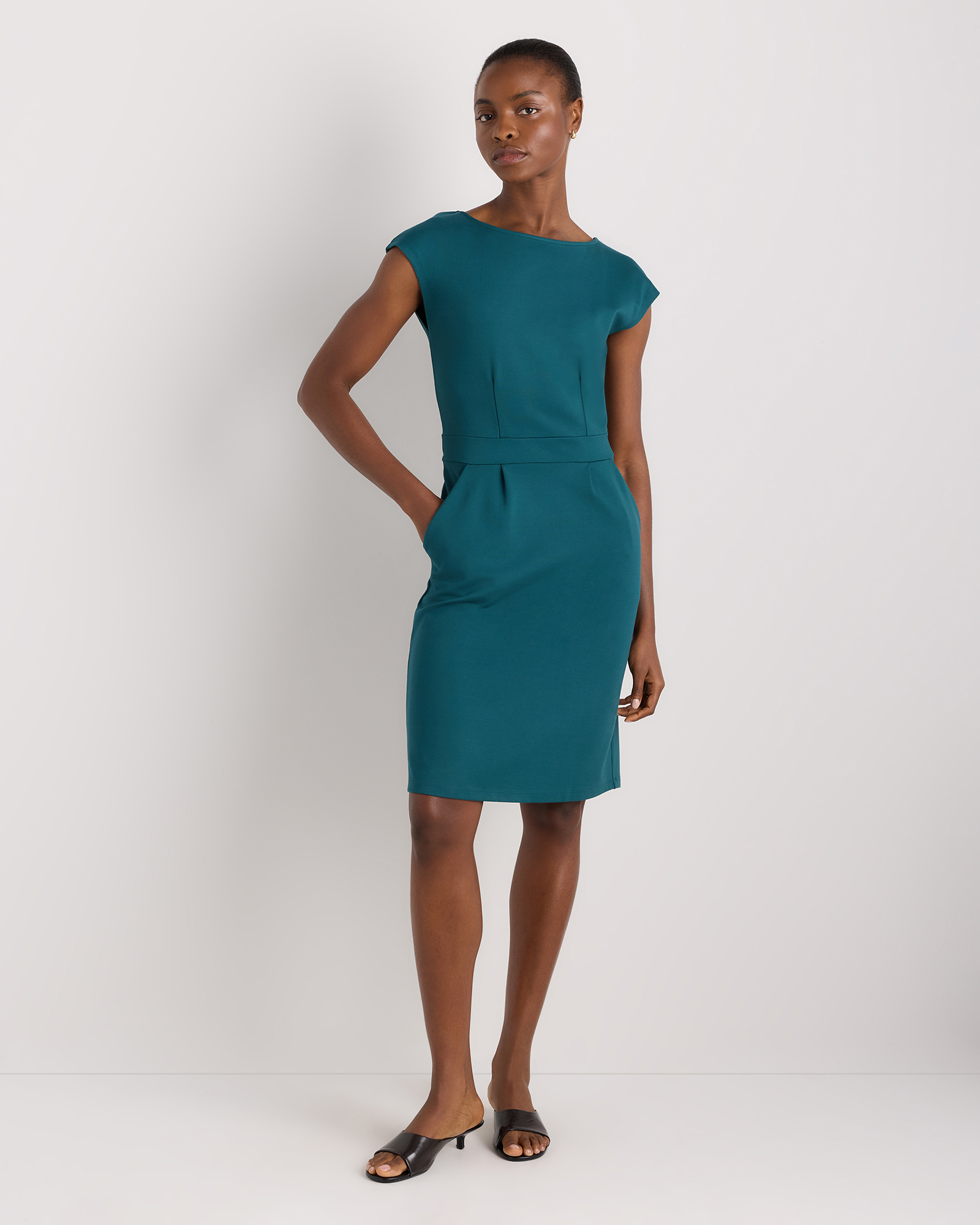 Ocean Green Ultra-Stretch Ponte Cap Sleeve Dress