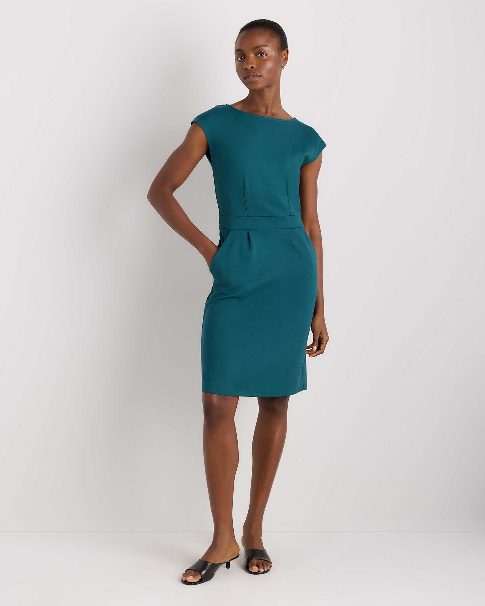Ultra-Stretch Ponte Cap Sleeve Dress in Ocean Green Ultra-Stretch Ponte Cap Sleeve Dress in Ocean Green