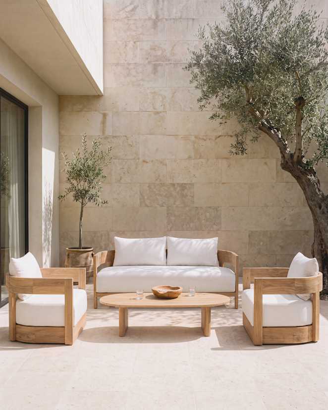 Curved Solid Teak Outdoor Swivel Lounge Chair