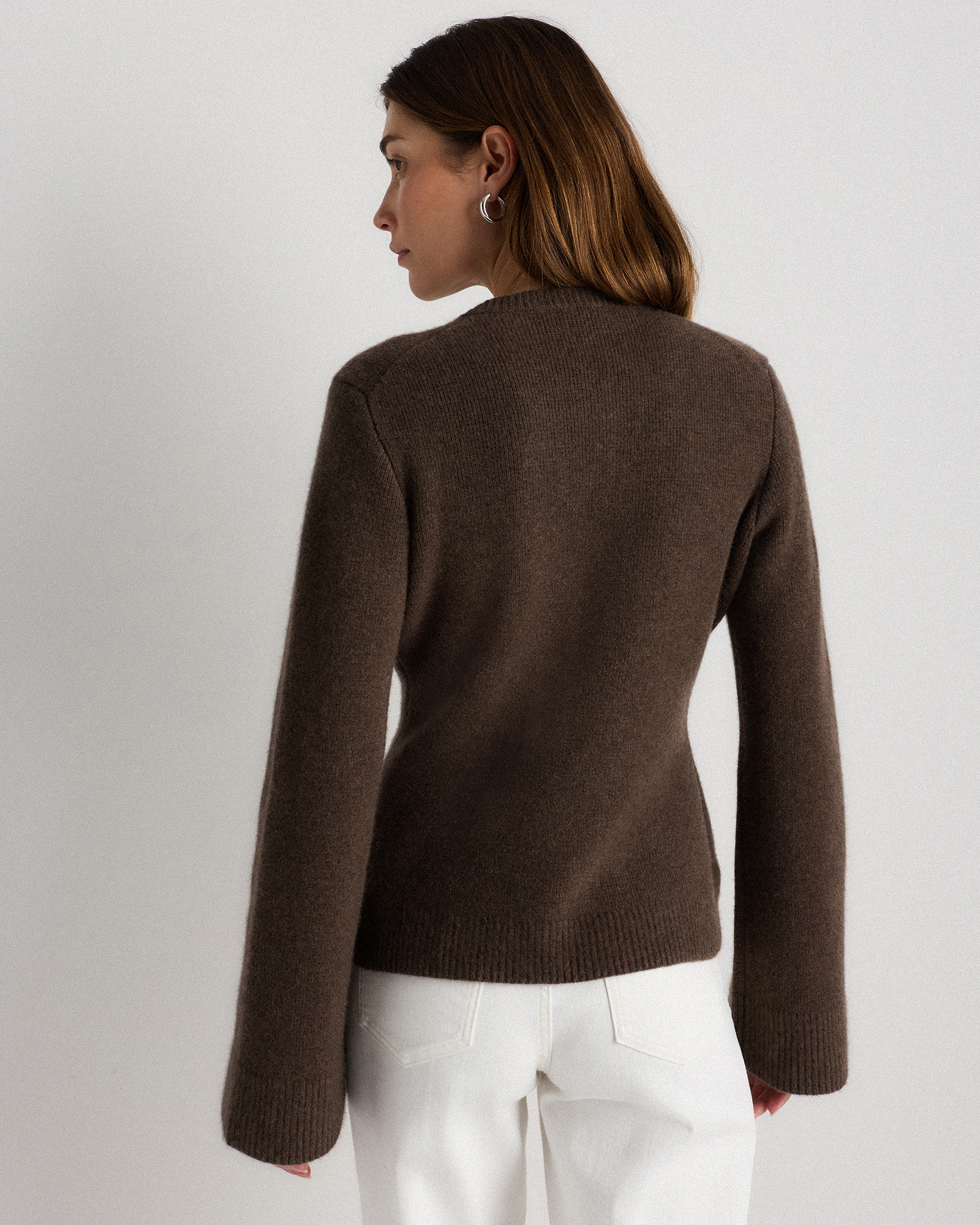Mongolian Cashmere Structured Cardigan in Heather Truffle Brown