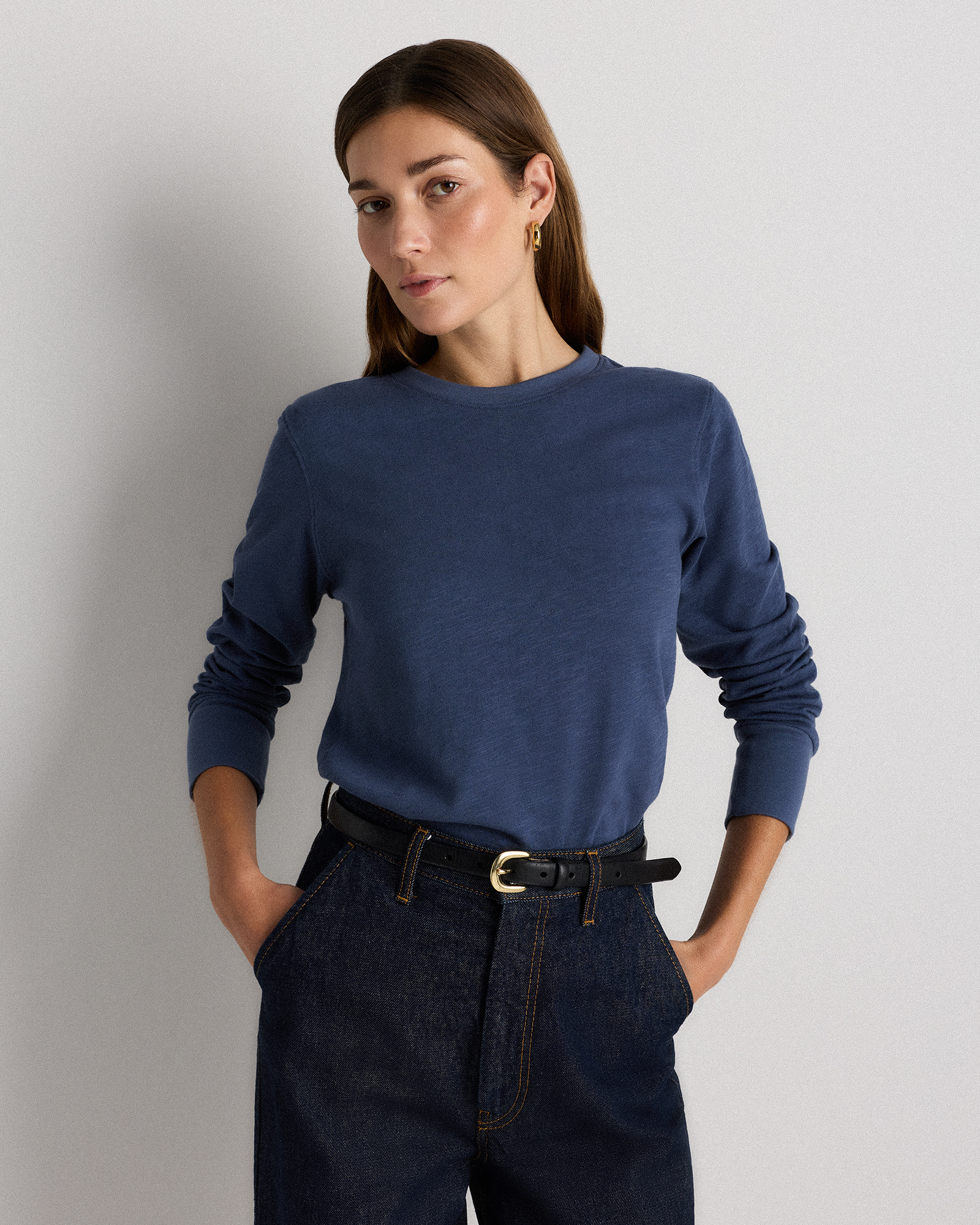 Quince Women's Slub Long Sleeve T-shirt In Blue