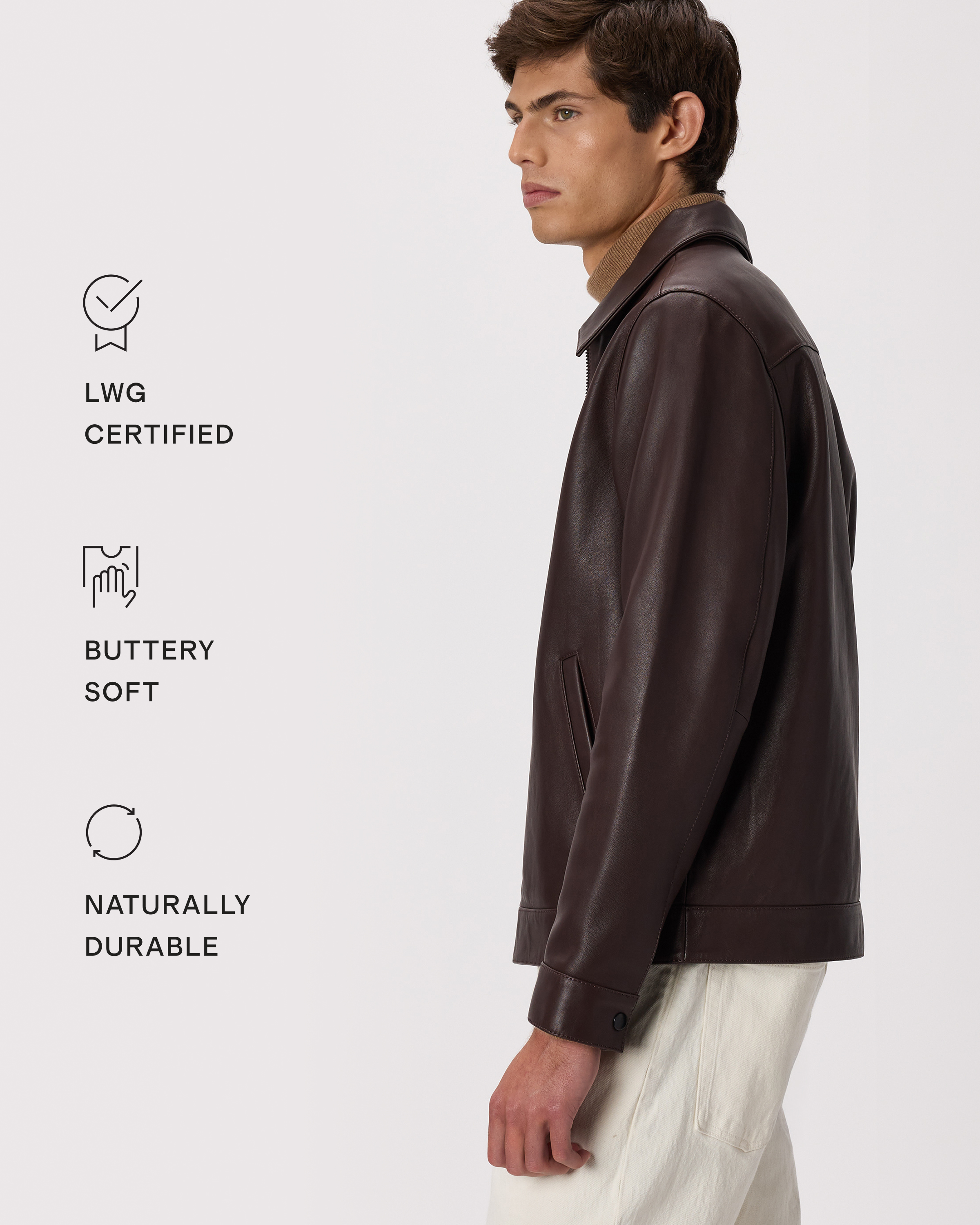 100% Leather Harrington Jacket in Rich Brown