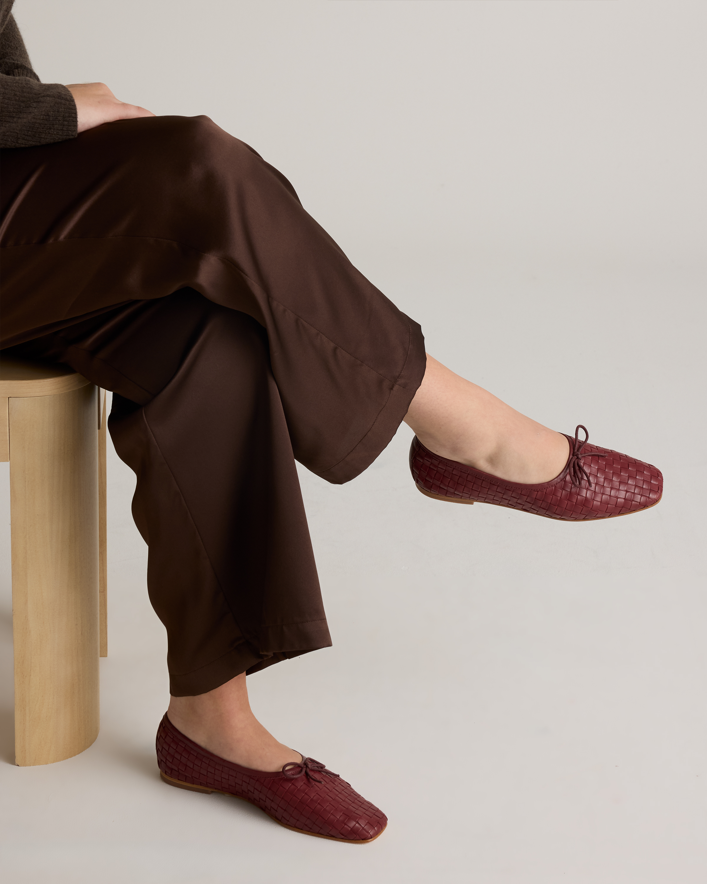 靴 CLANE / OUTSTITCH SQUARE FLAT SHOES Italian Leather Handwoven Square Toe Ballet Flat