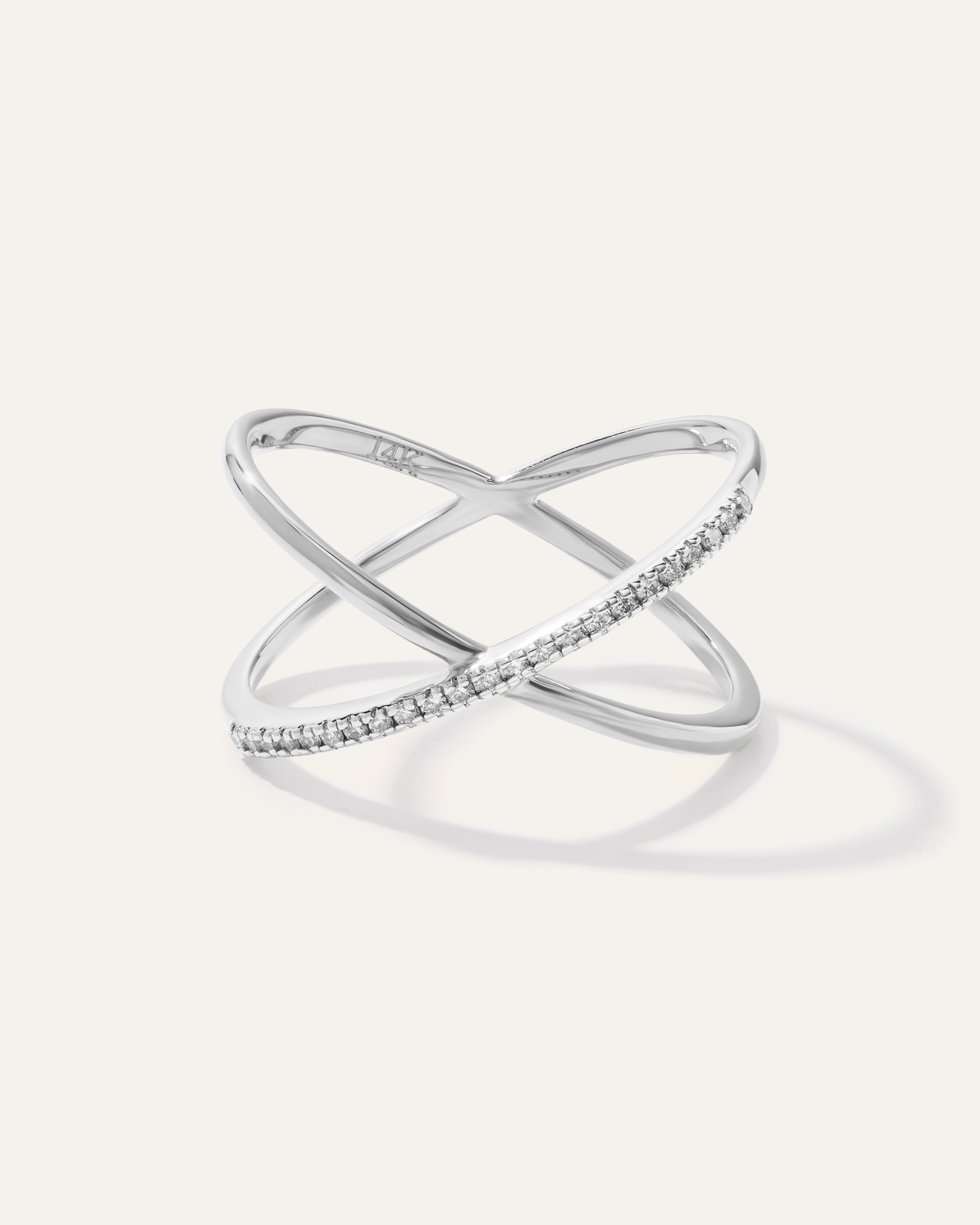 White Gold 14K Gold Diamond Pave Crossover Ring