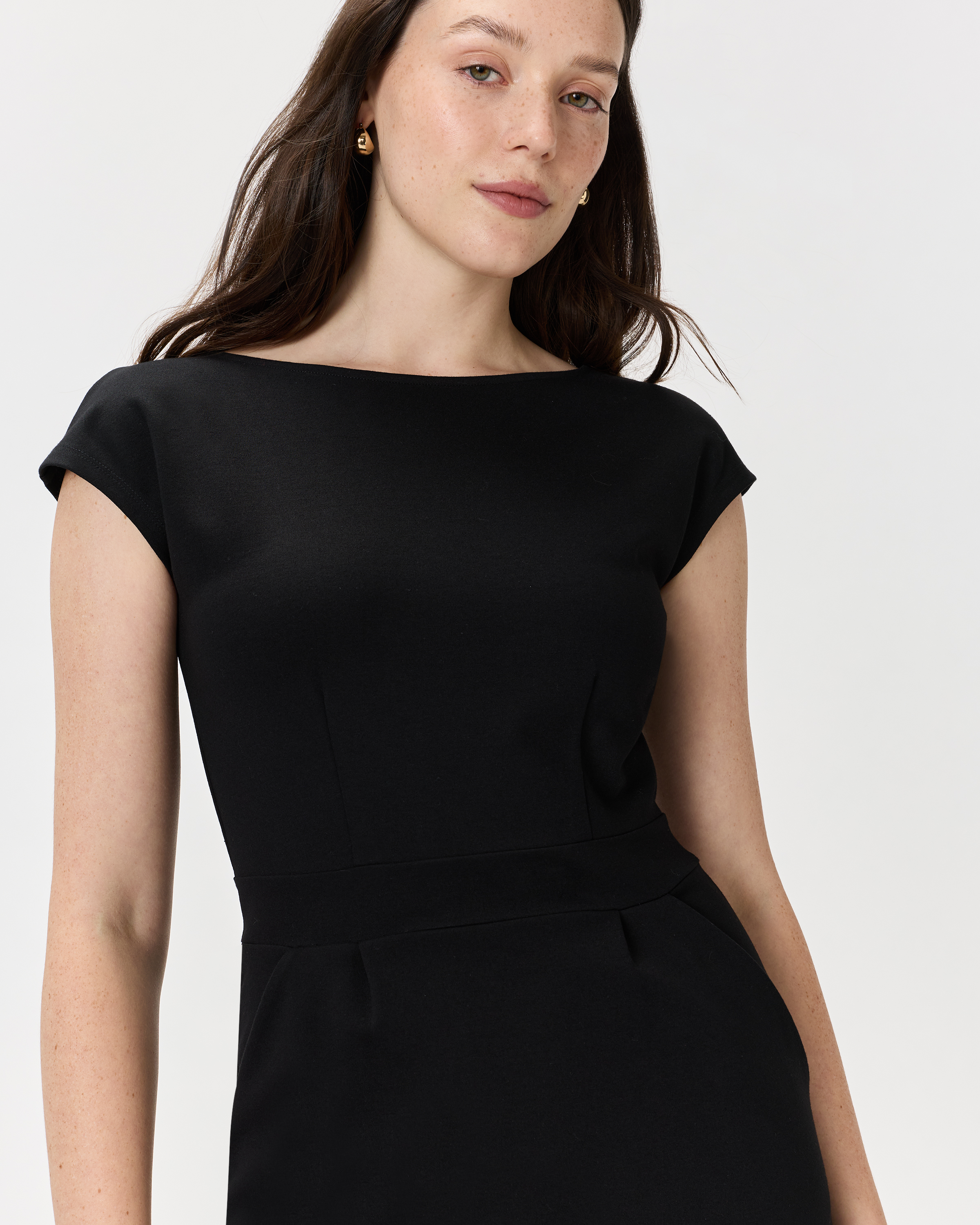 Quince Women's Ultra-Stretch Ponte Cap Sleeve Dress, Elegant Black, Size XL, Comfortable Rayon Material