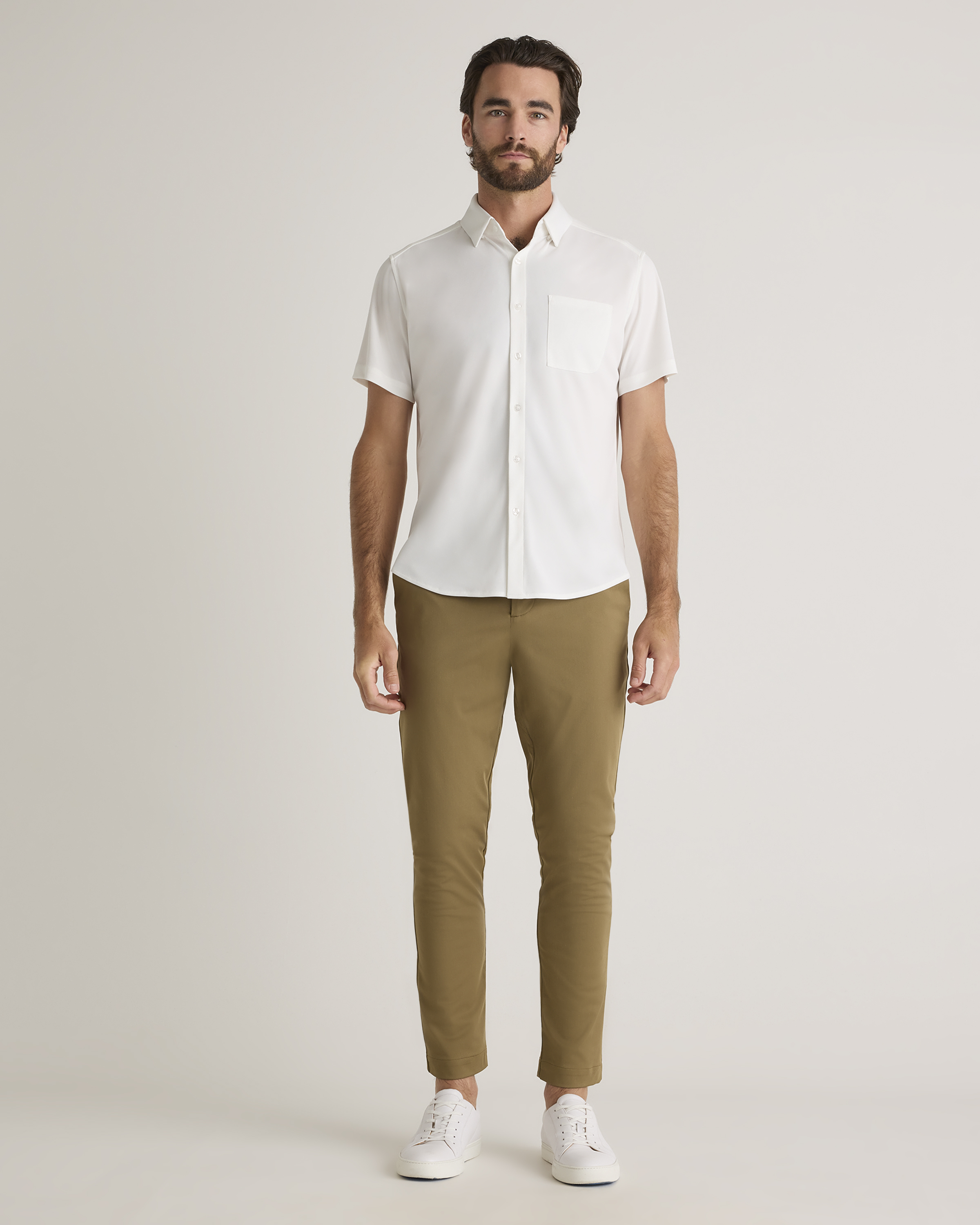 Commuter Stretch Pique Short Sleeve Button Down in White