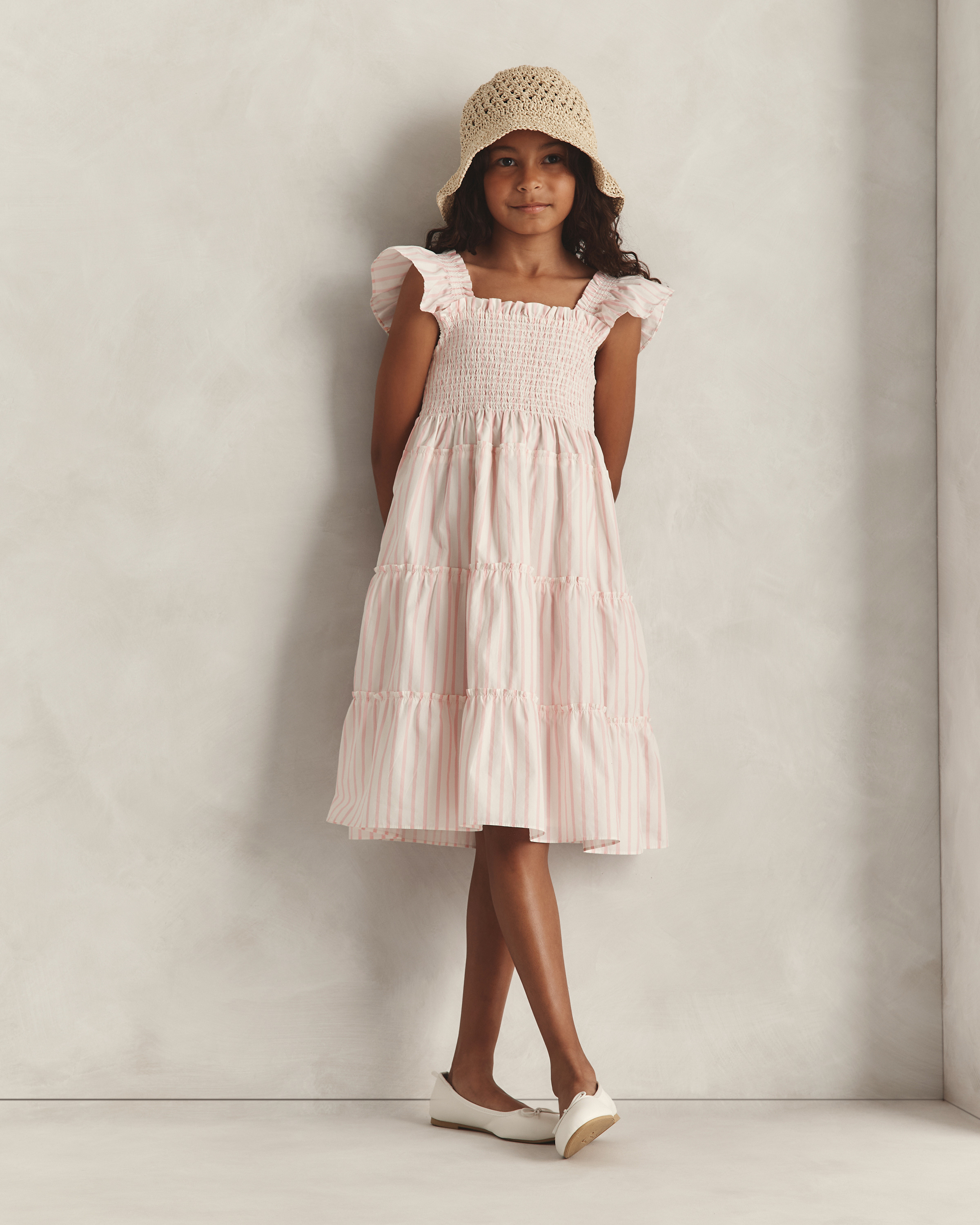 Poplin Smocked Dress in Pink Stripe, Size 10, Organic Cotton by Quince - Kid's
