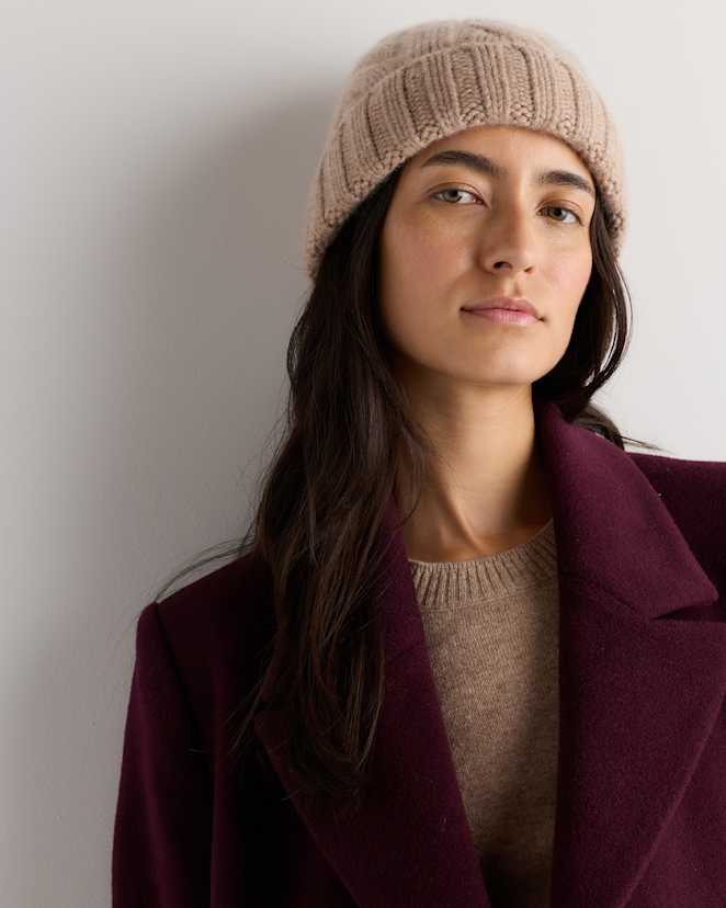 Oatmeal Mongolian Cashmere Cable Knit Beanie