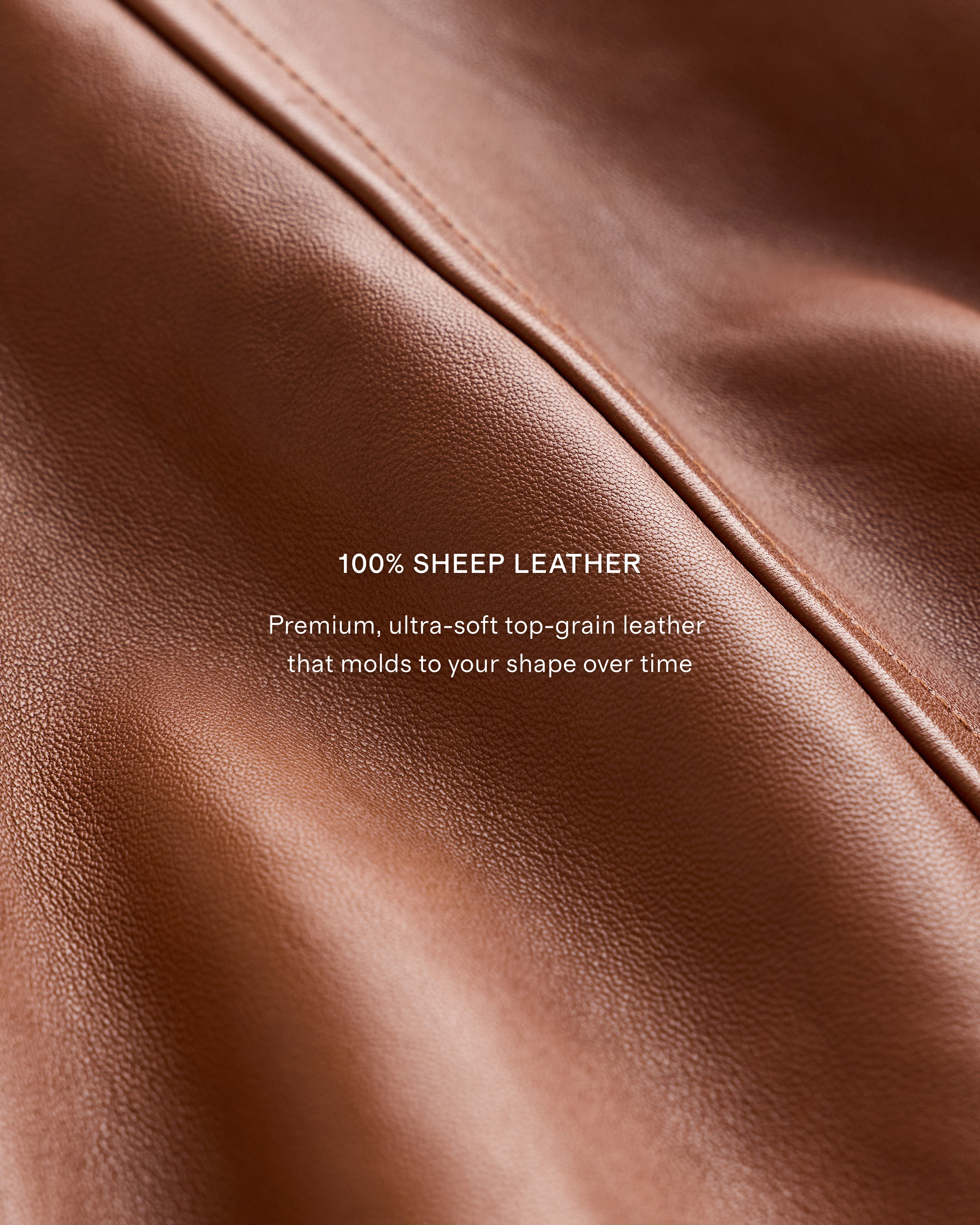 100% Leather Stand-Collar Jacket in Dark Cognac Brown