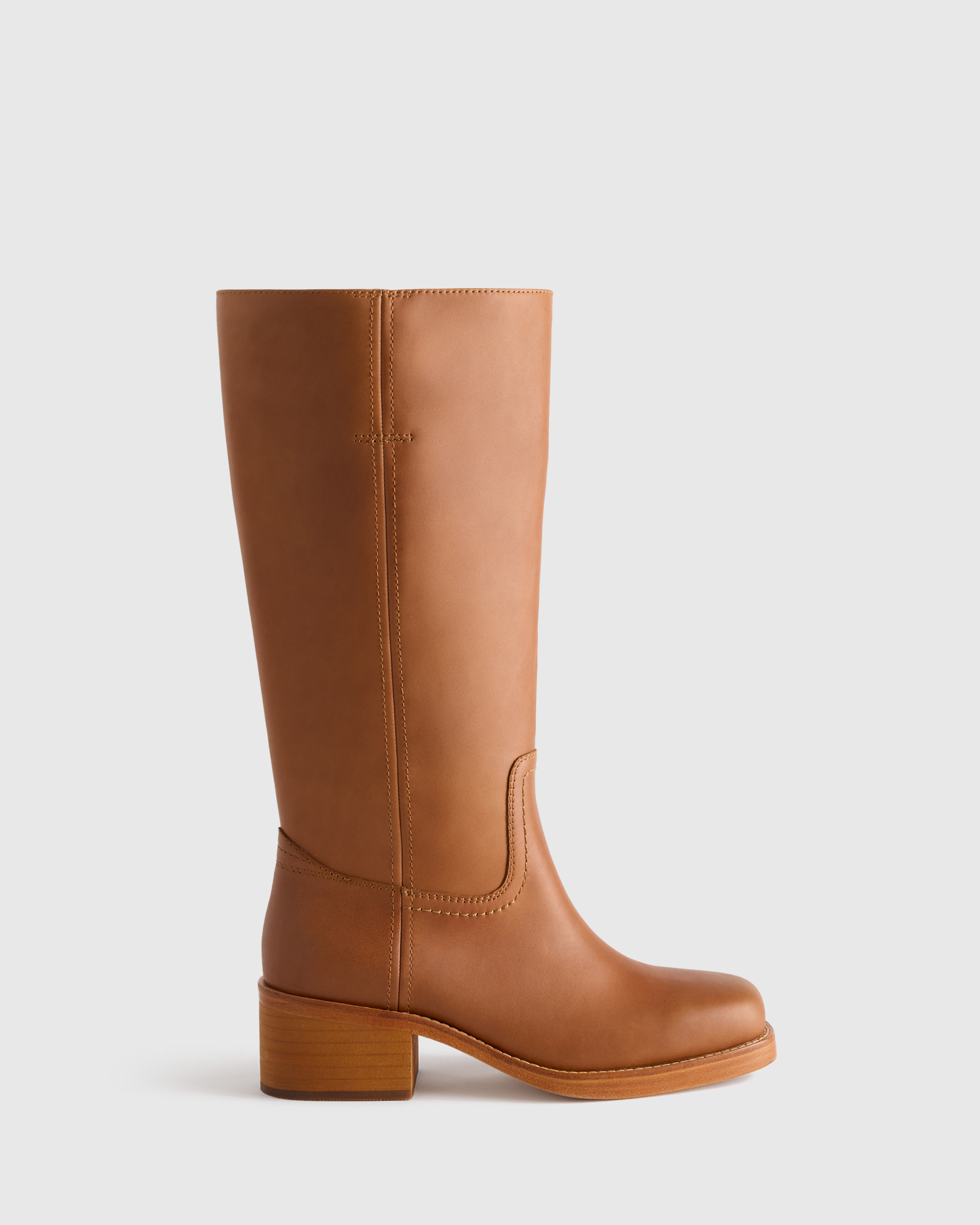 Chestnut Italian Leather Block Heel Boot