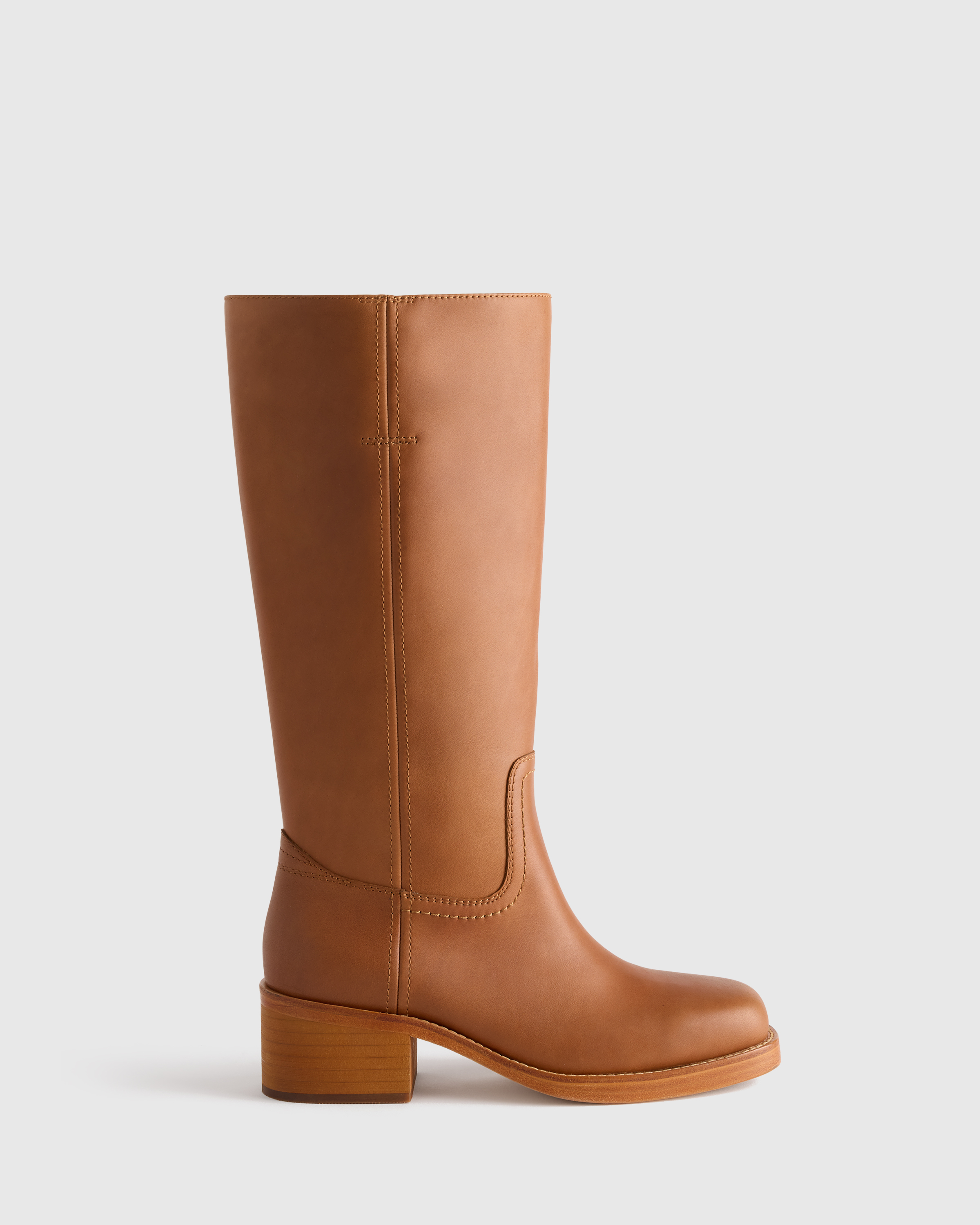 Chestnut Italian Leather Block Heel Boot
