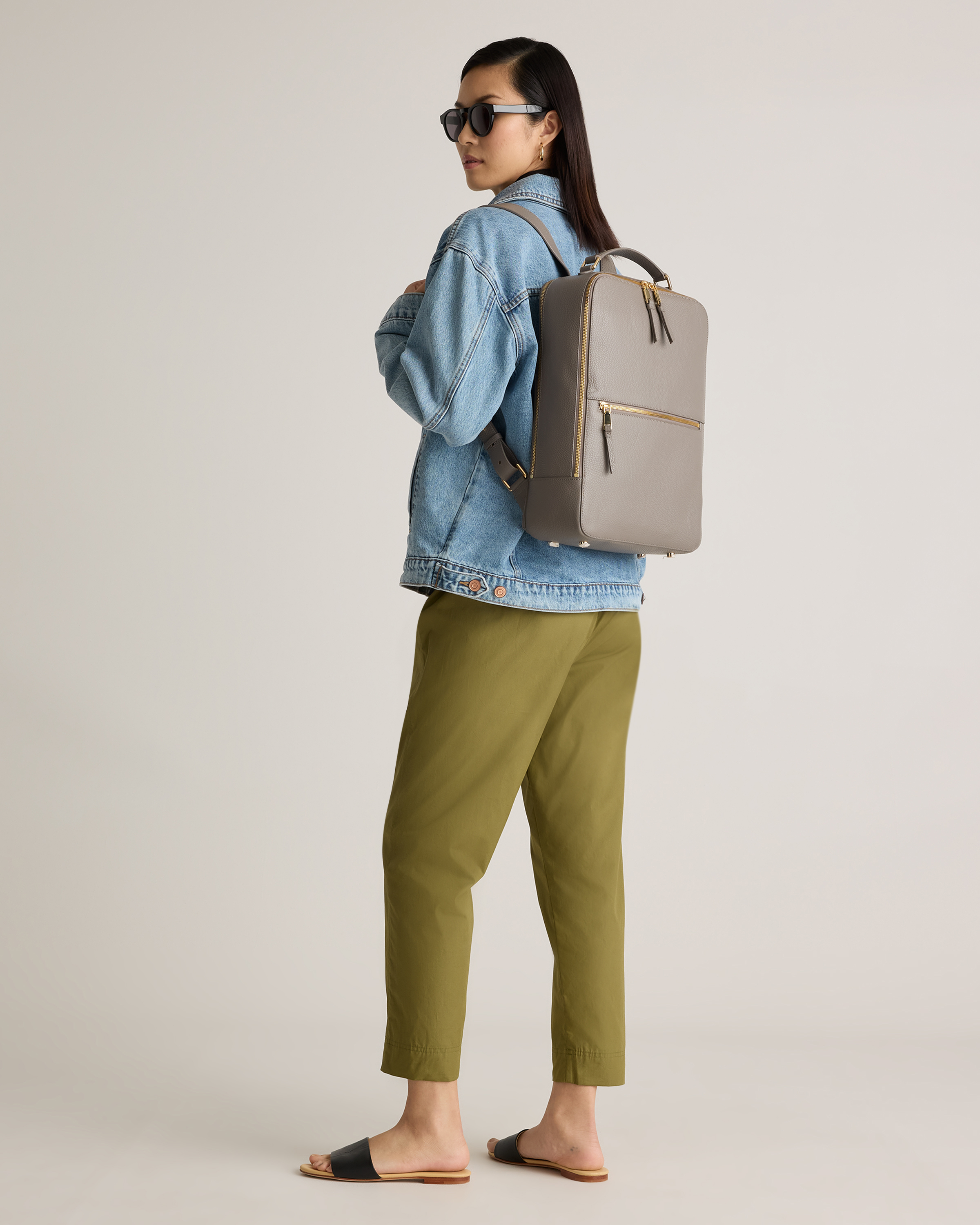 Women's Italian Leather Laptop Backpack in Mink by Quince