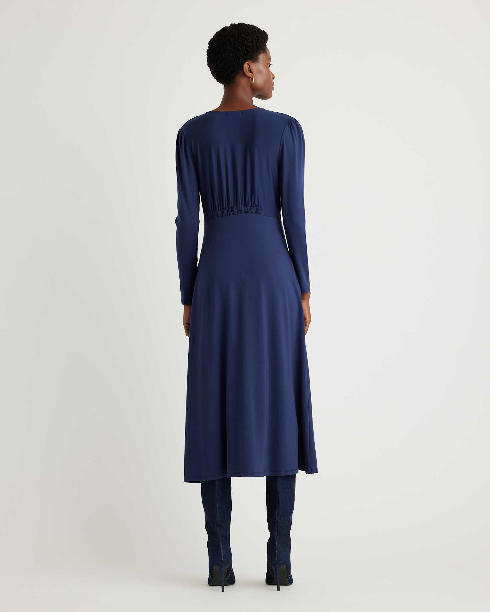 long sleeve jersey midi dress Black Contour Jersey Long Sleeve Crew Neck Midi Dress