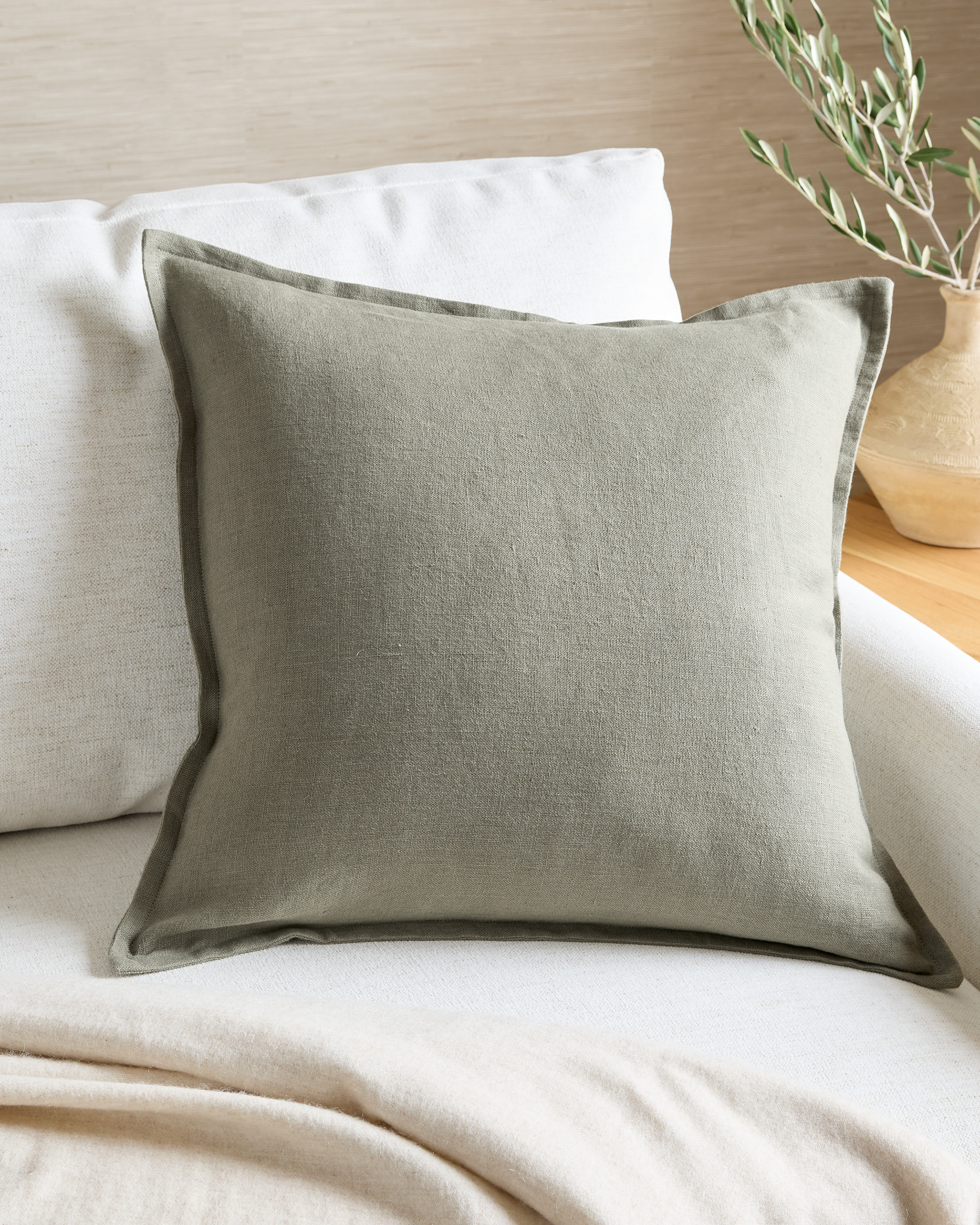 Sage European Linen Flange Edge Pillow Cover