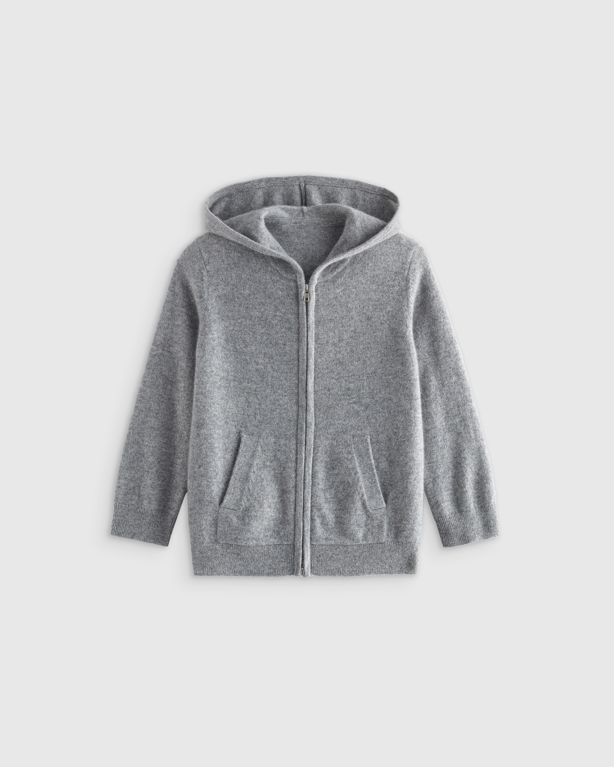 Heather Grey Washable Cashmere Full Zip Hoodie