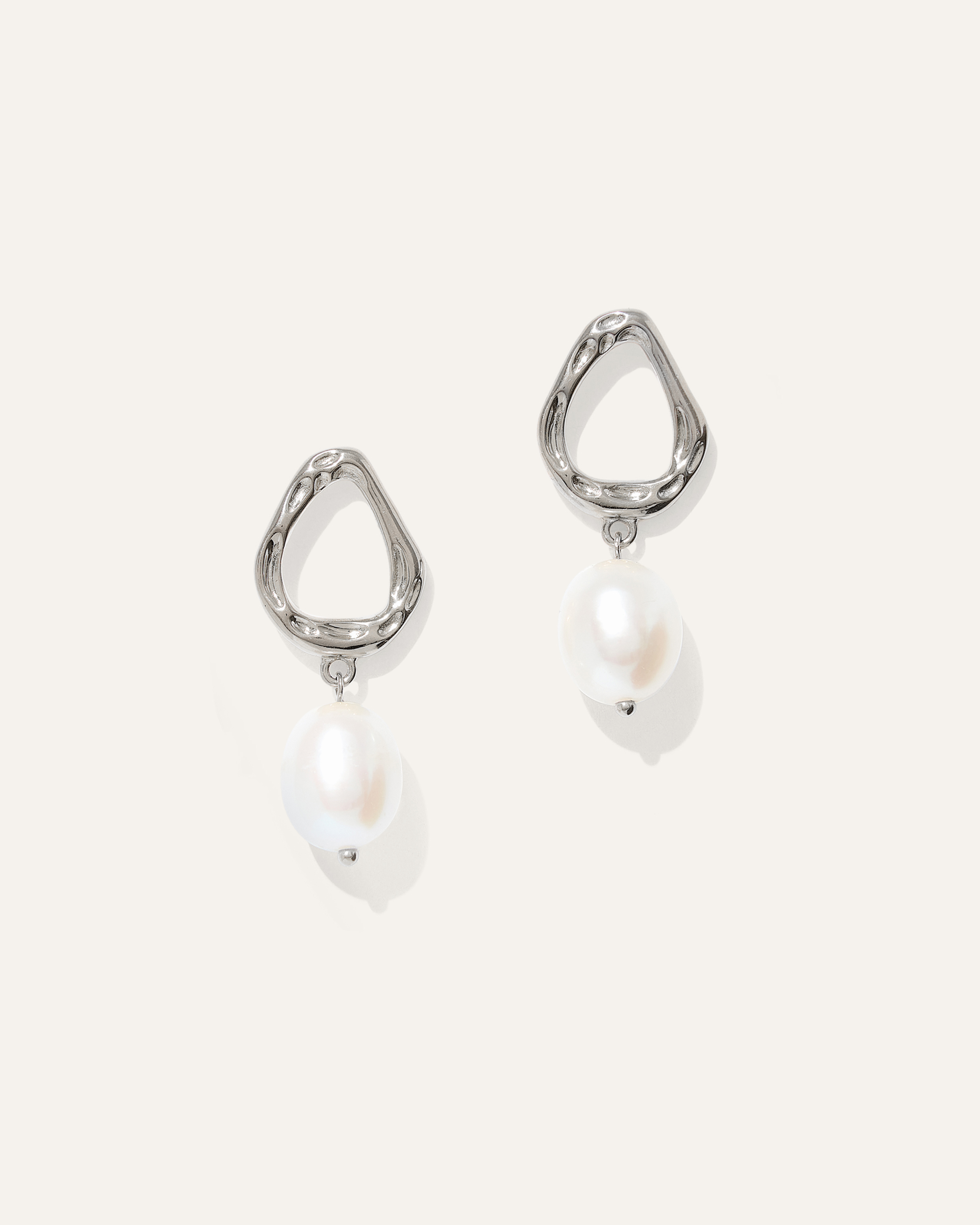 Sterling Silver Freshwater Cultured Pearl Sculptural Drop Earrings