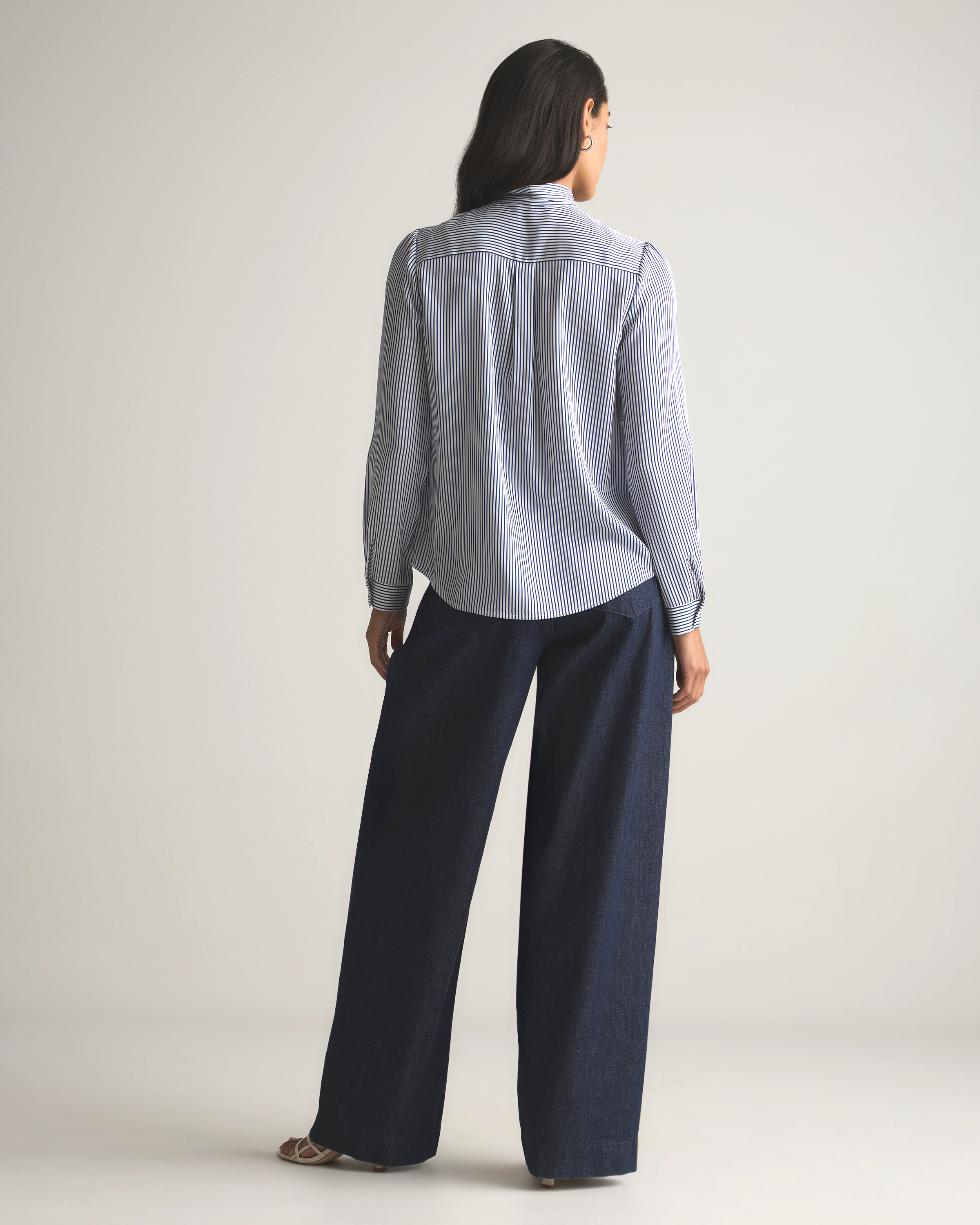 Washable Stretch Silk Tie Neck Blouse