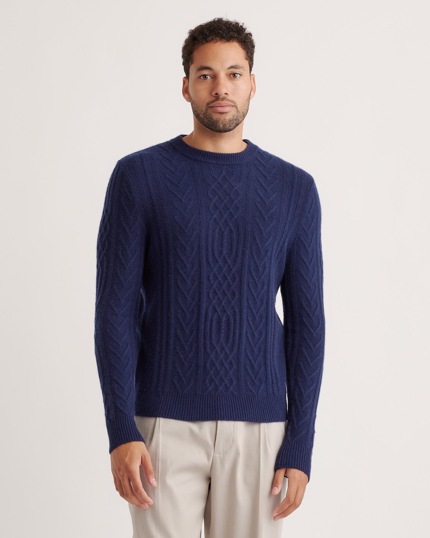 Navy Mongolian Cashmere Cable Crewneck Sweater