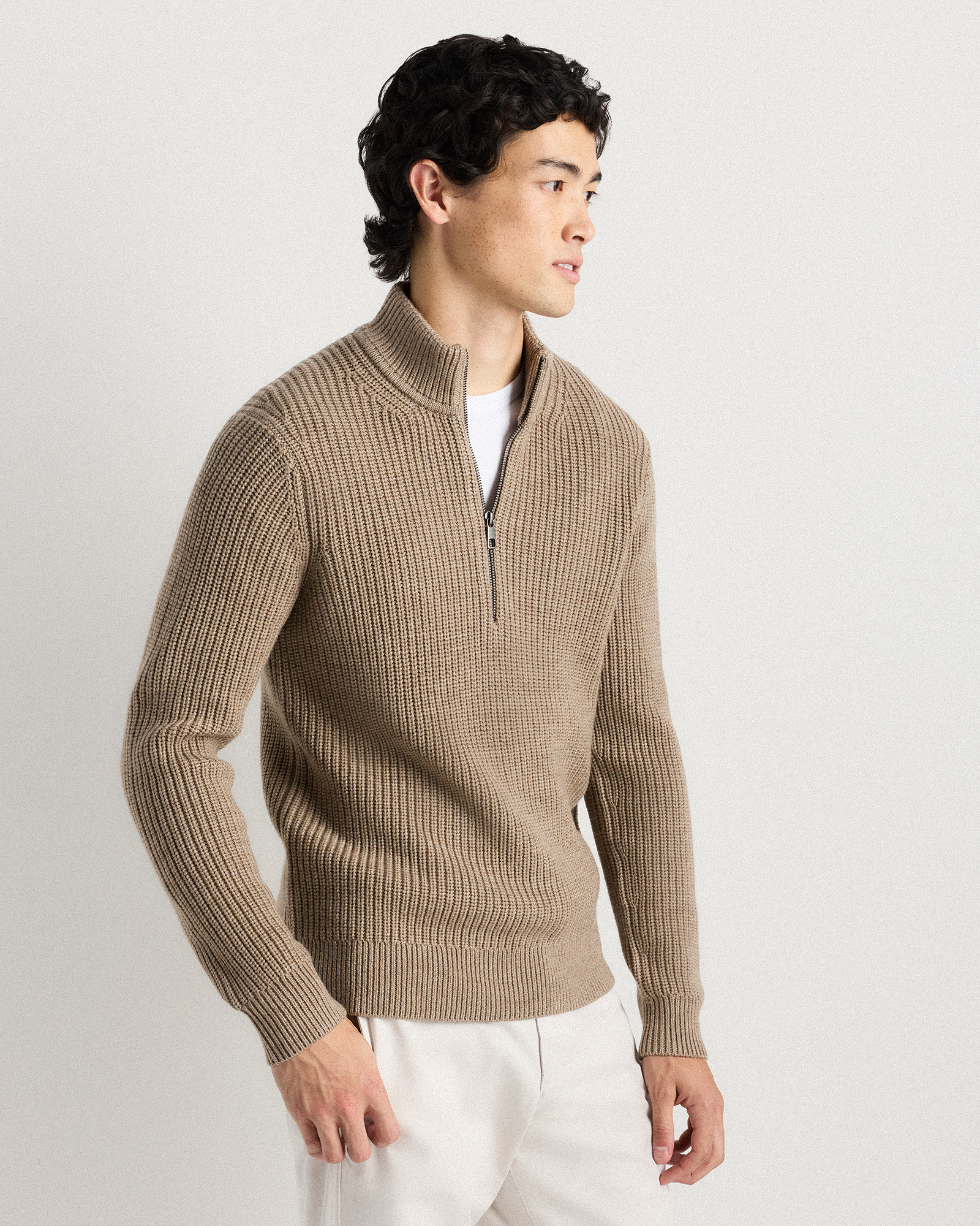 【マロンページ】 Australian Merino Wool Half Zip Sweater in Malted Toffee