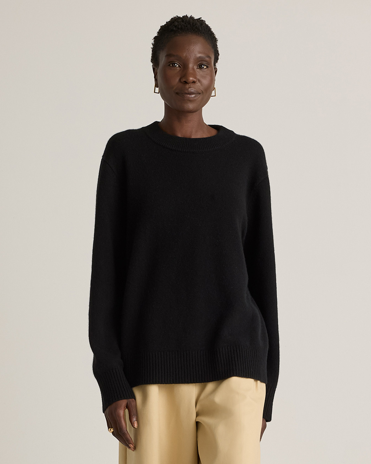 Mongolian Cashmere Oversized Crewneck Sweater in Black