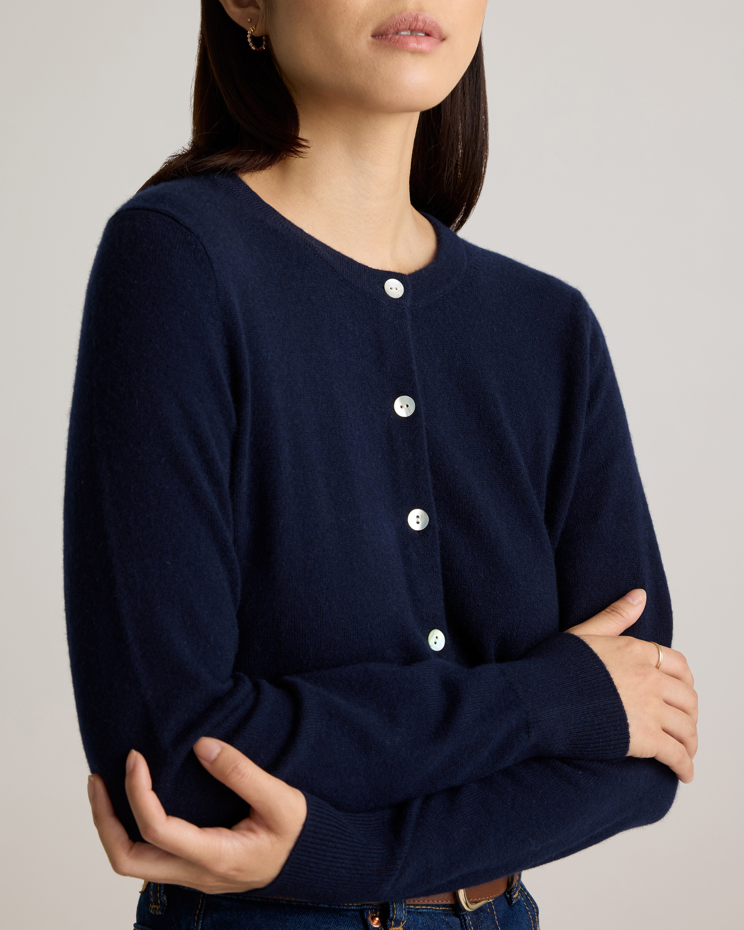 Mongolian Cashmere Cardigan Sweater in True Navy
