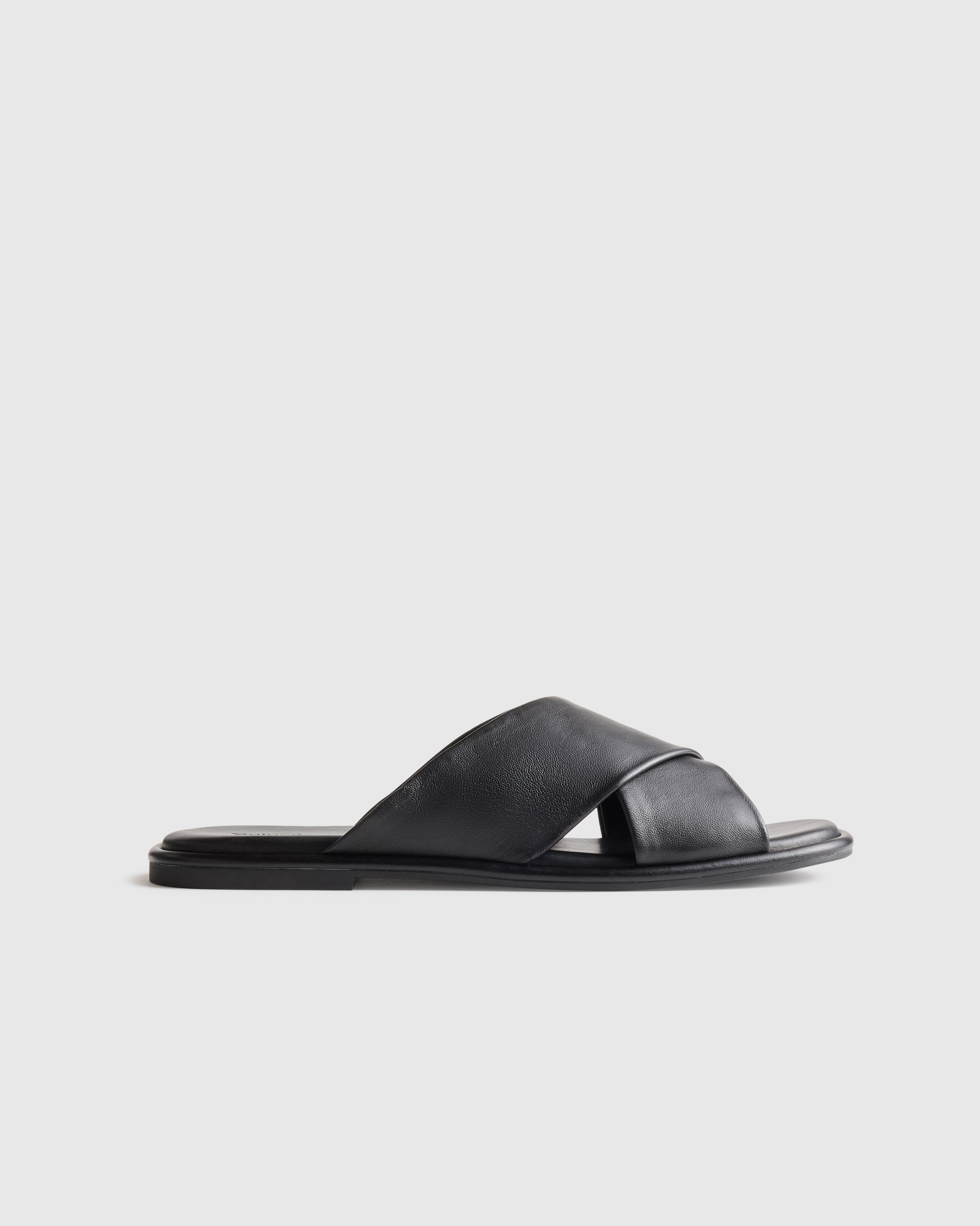 Black Italian Leather Crossover Slide
