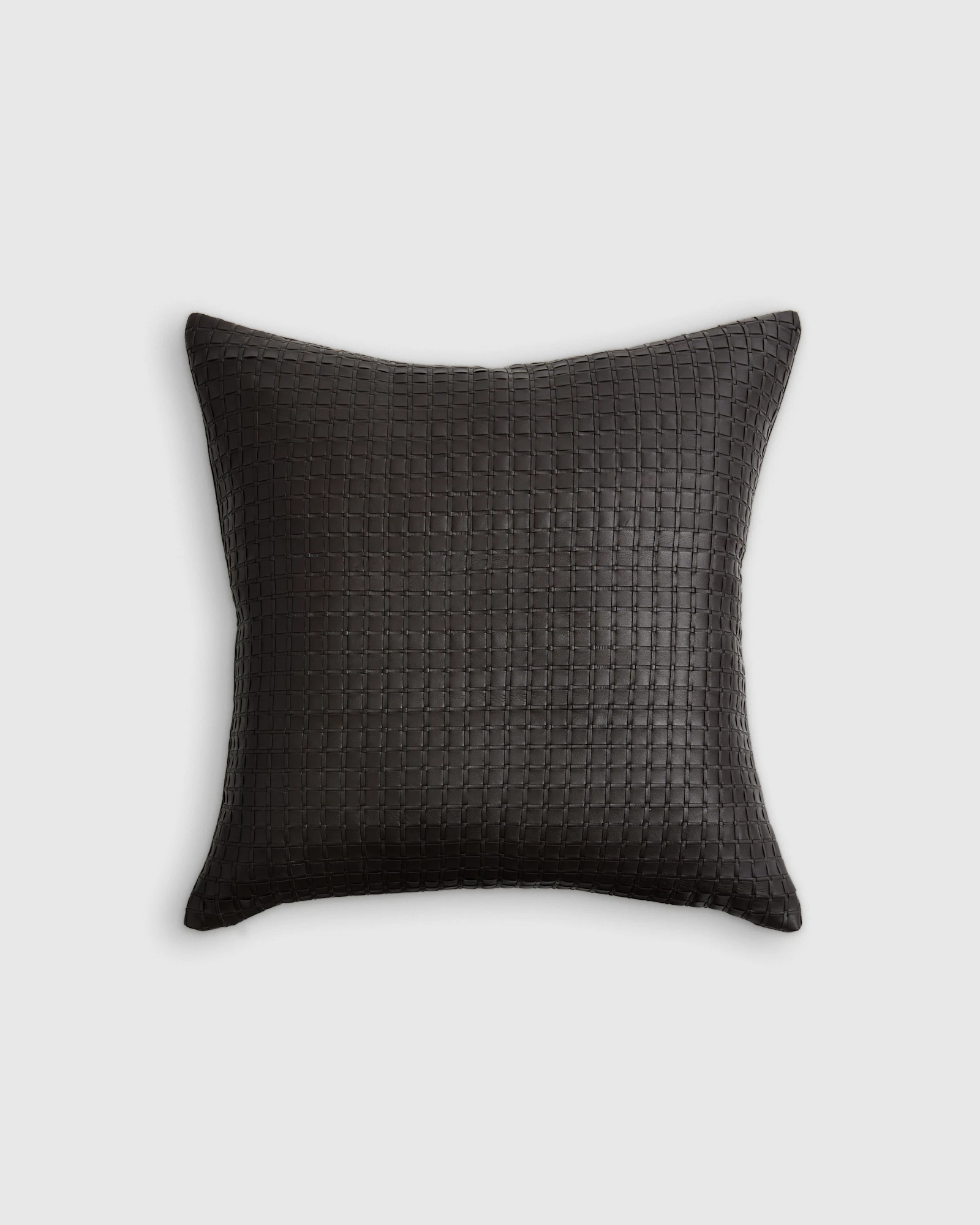 Leather Basketweave Pillow Cover in Black