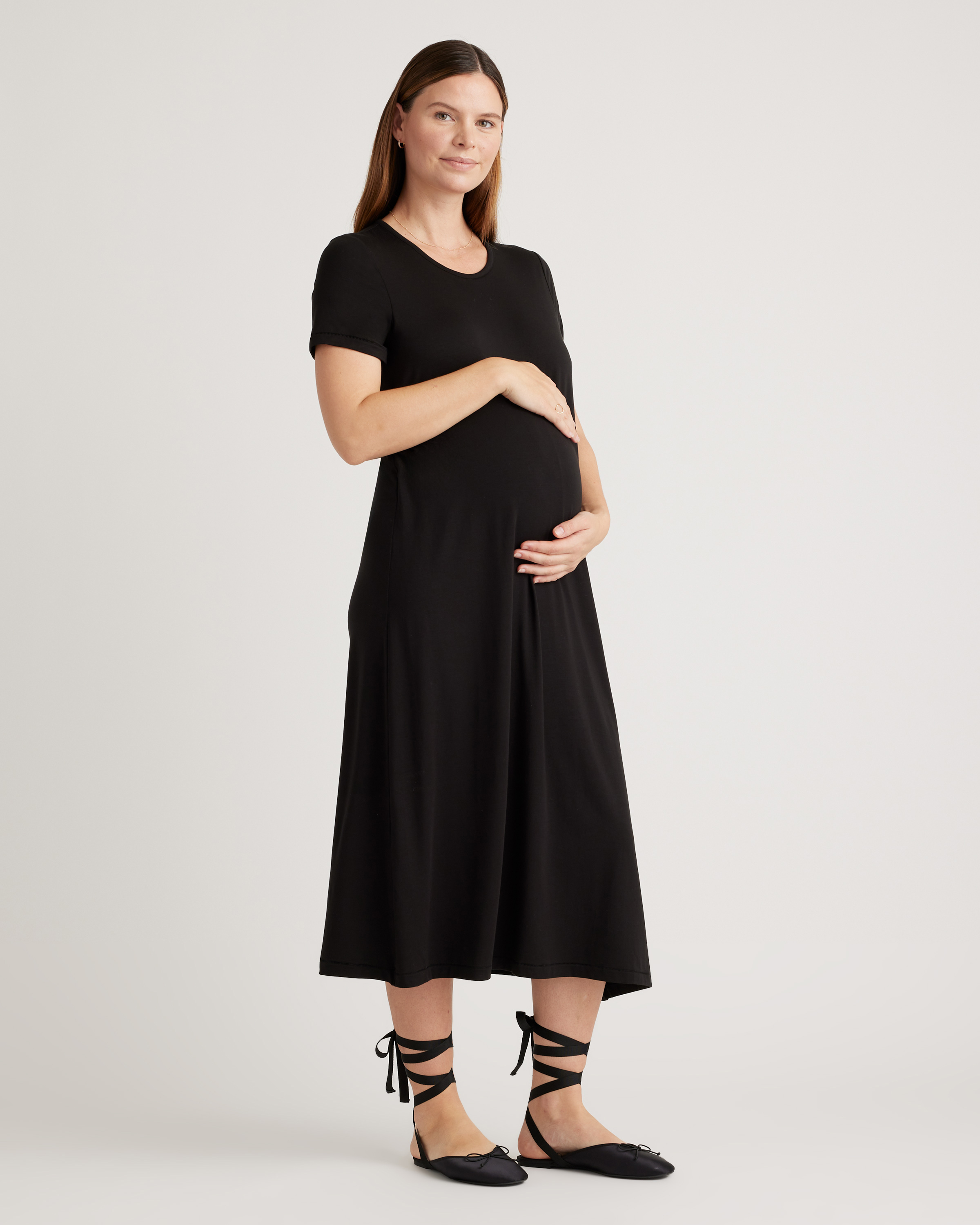 Bamboo Jersey Maternity Nursing T-Shirt Dress in Black