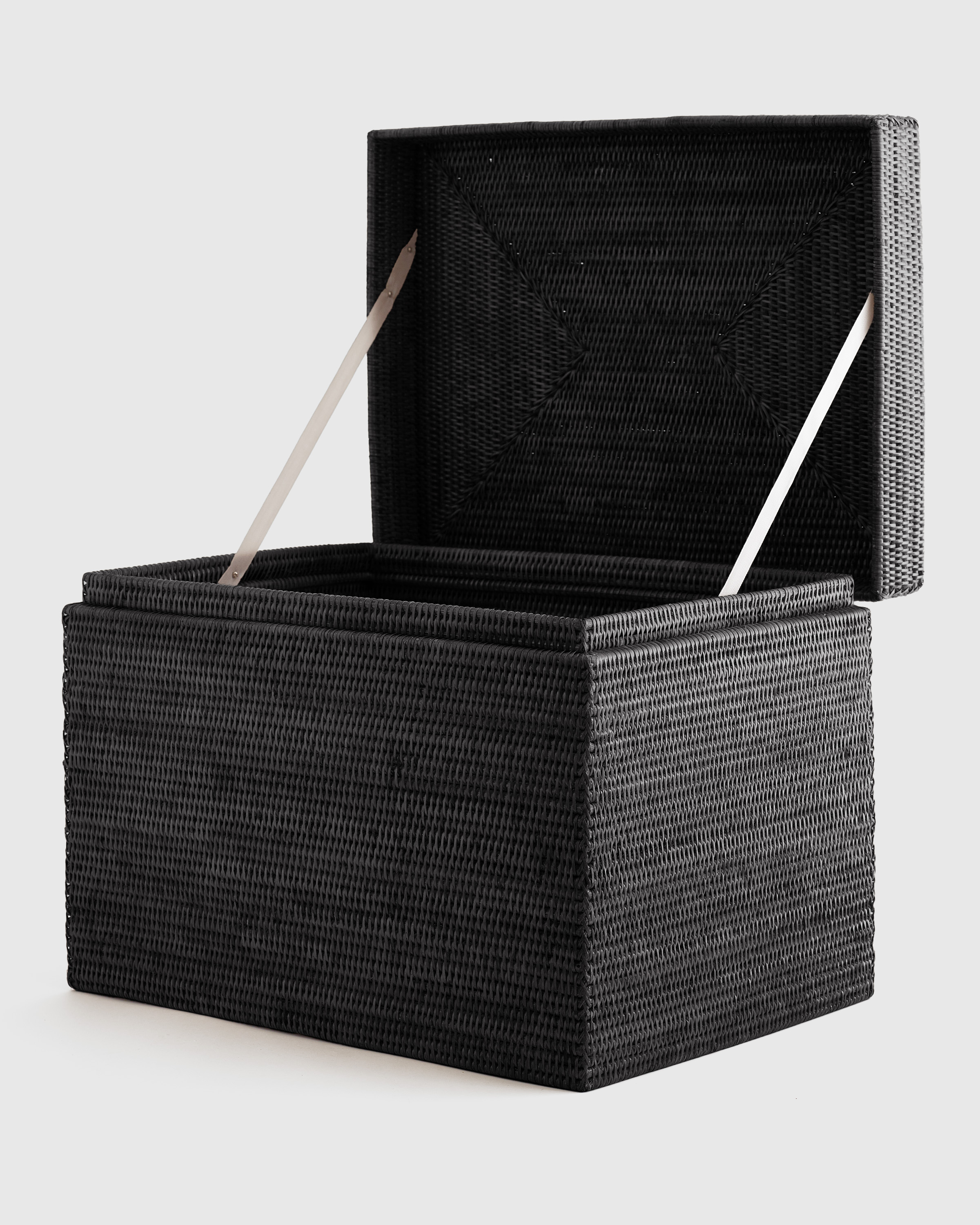 Black  Handwoven Rattan Hinged Chest