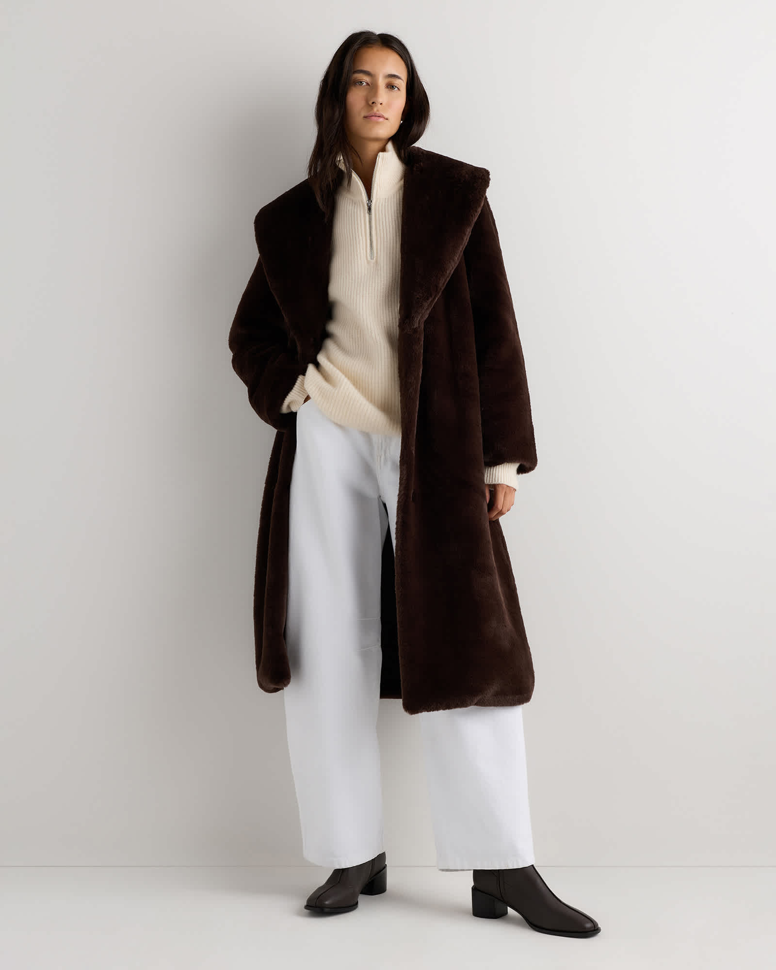 Coffee Bean Brown Faux Fur Maxi Wrap Coat