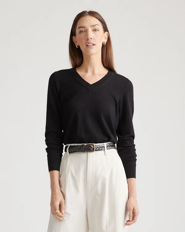 Lightweight Cotton Cashmere V-Neck Sweater
