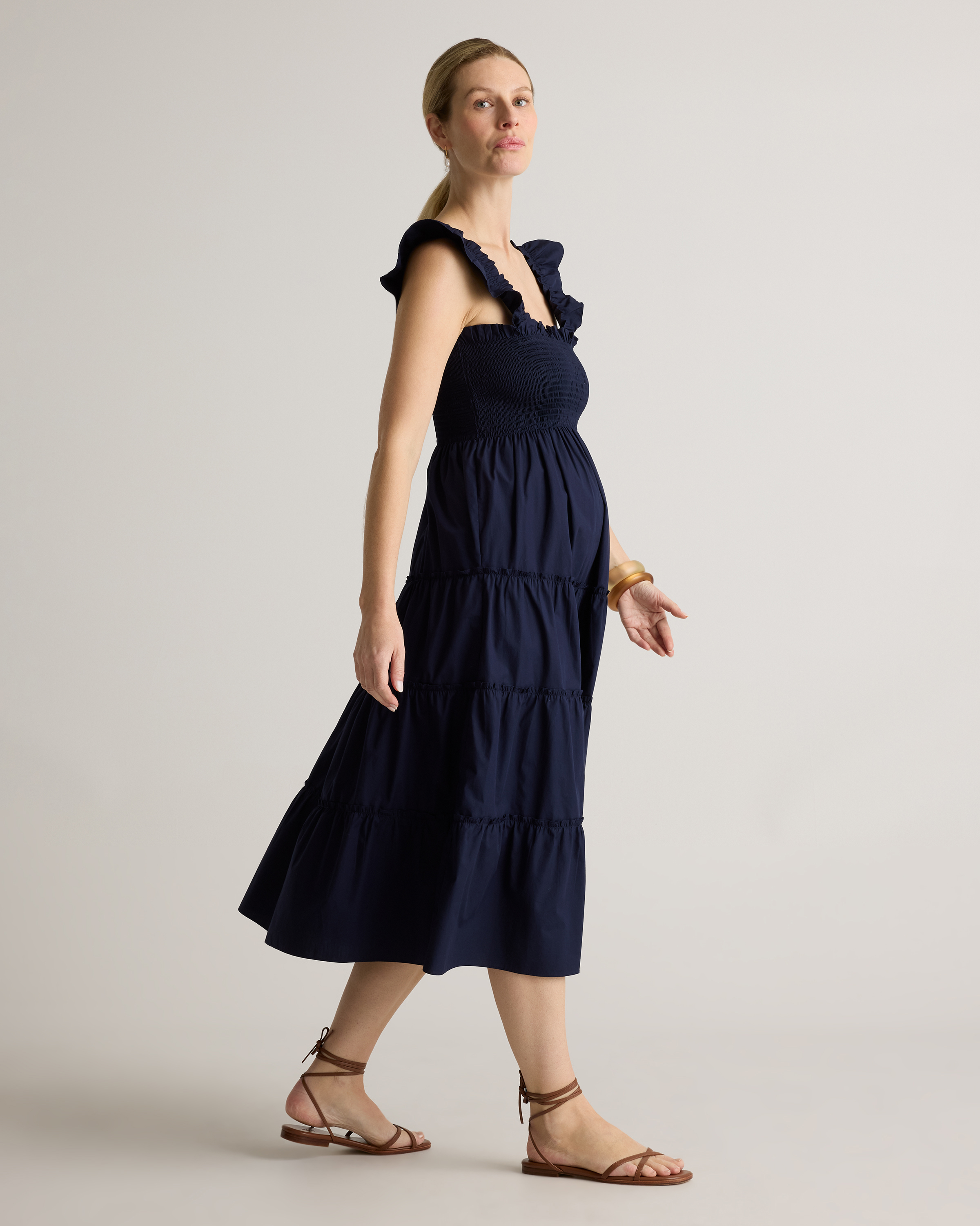 cotton maternity dresses HOLLY discreet nursing access Light Blue Striped Cotton Sleeveless