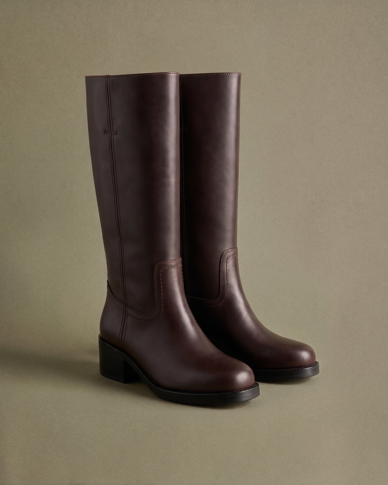 Coffee Bean Italian Leather Block Heel Boot