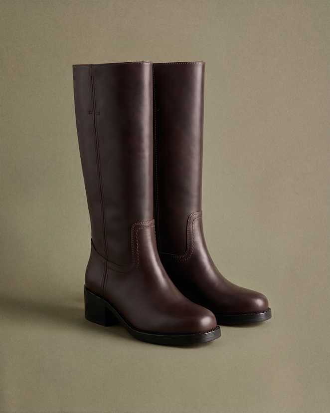 Coffee Bean Italian Leather Block Heel Boot