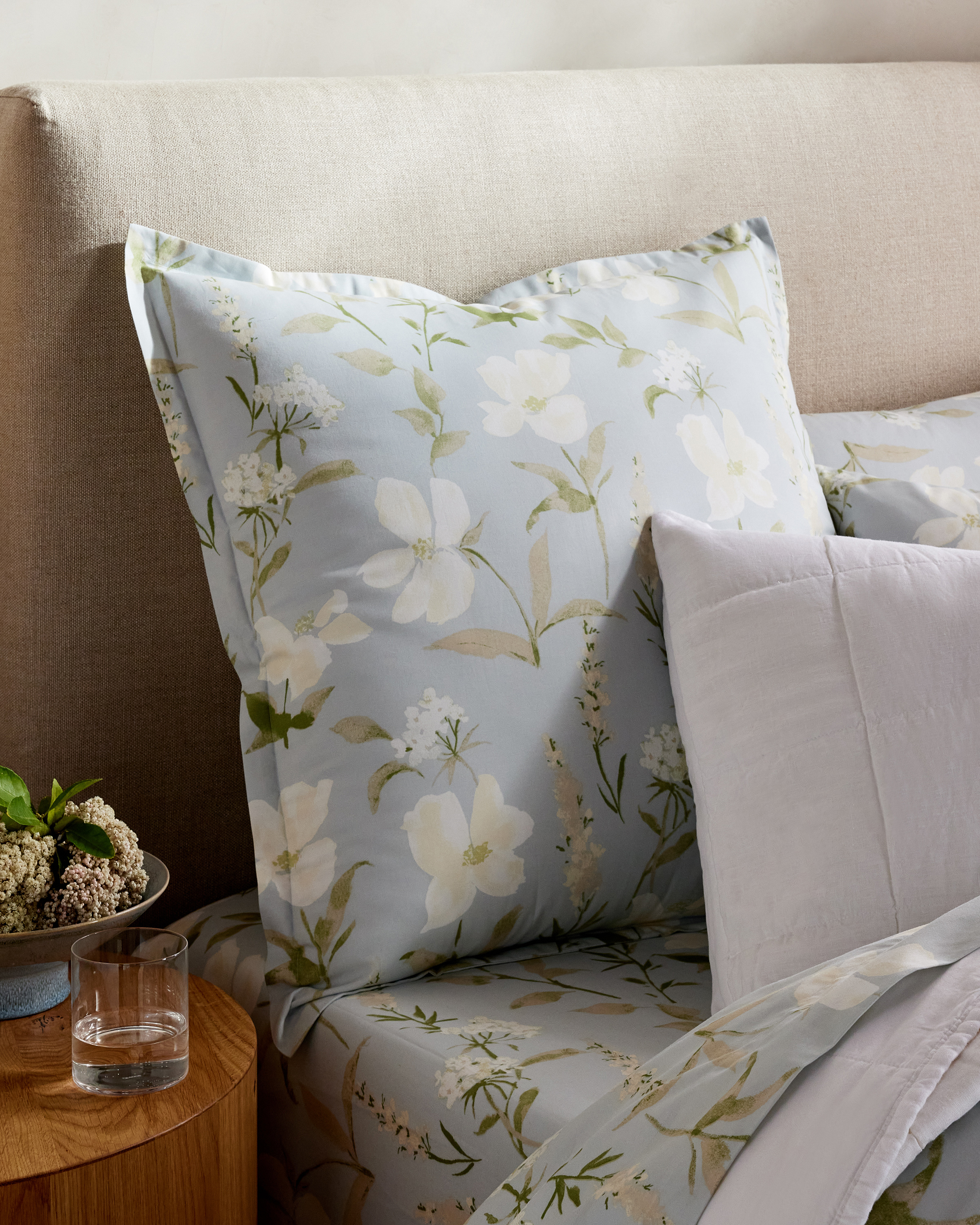 Blue Garden Taie européenne en percale biologique fraîche à motif floral