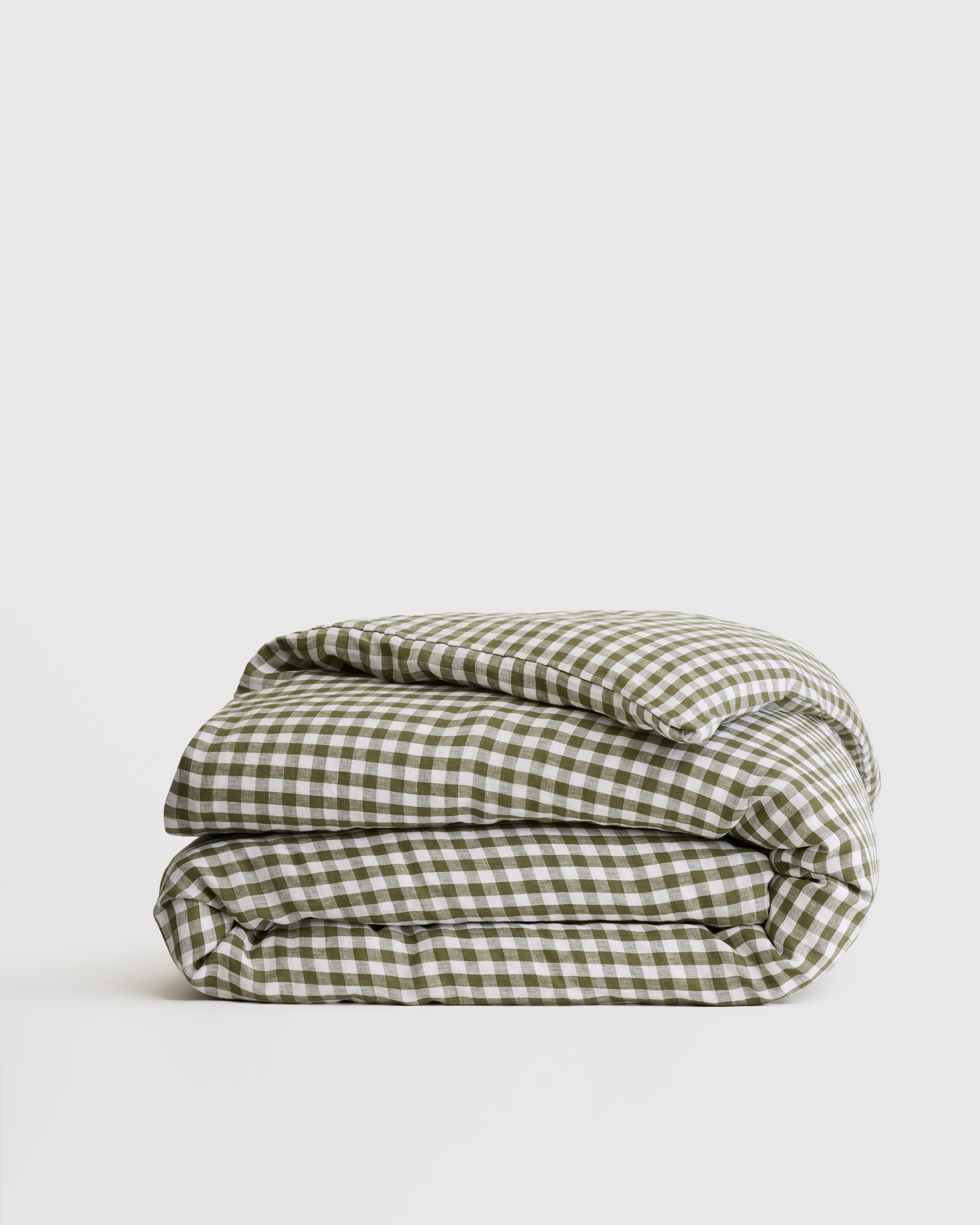 Olive European Linen Gingham Duvet Cover