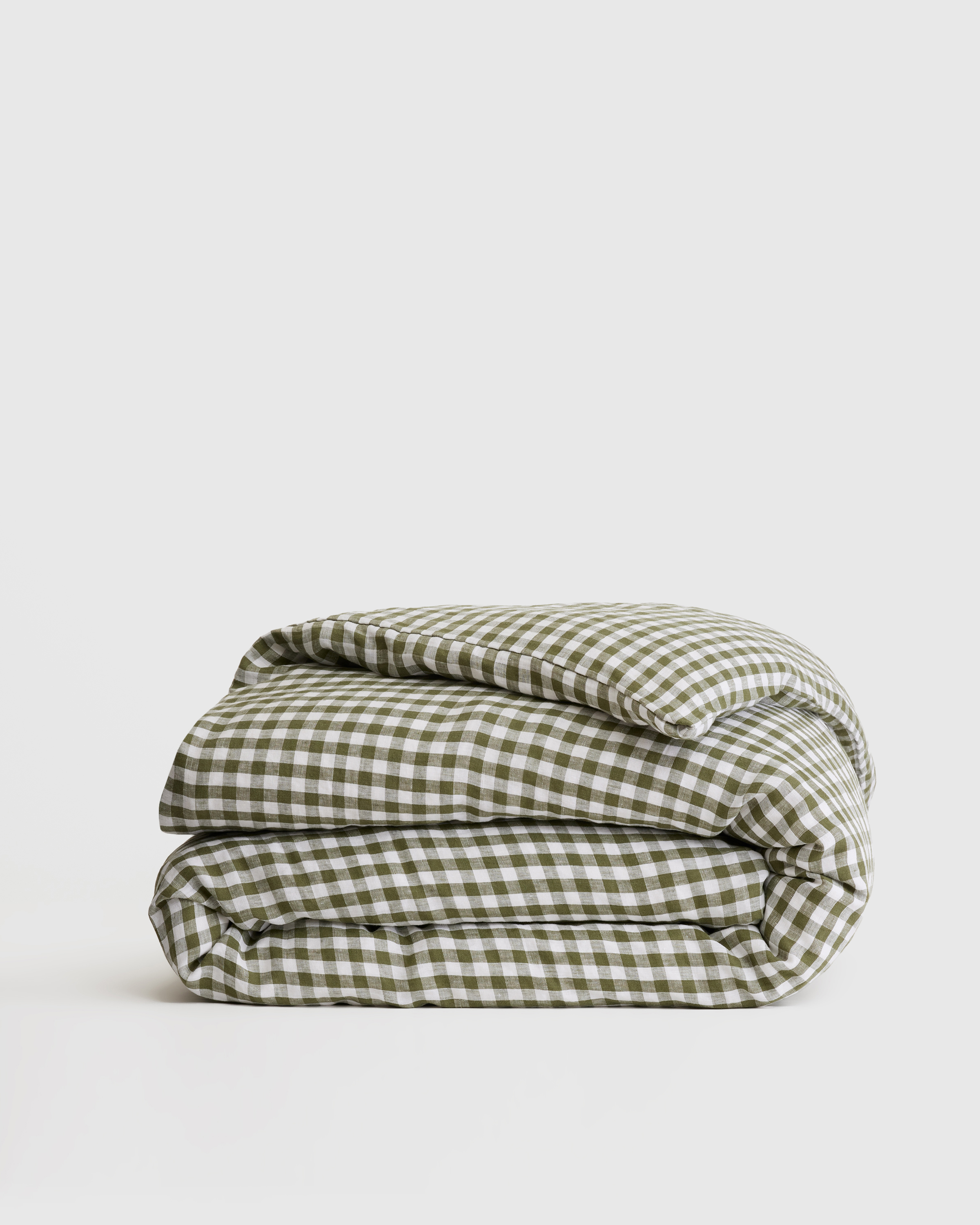 Olive European Linen Gingham Duvet Cover