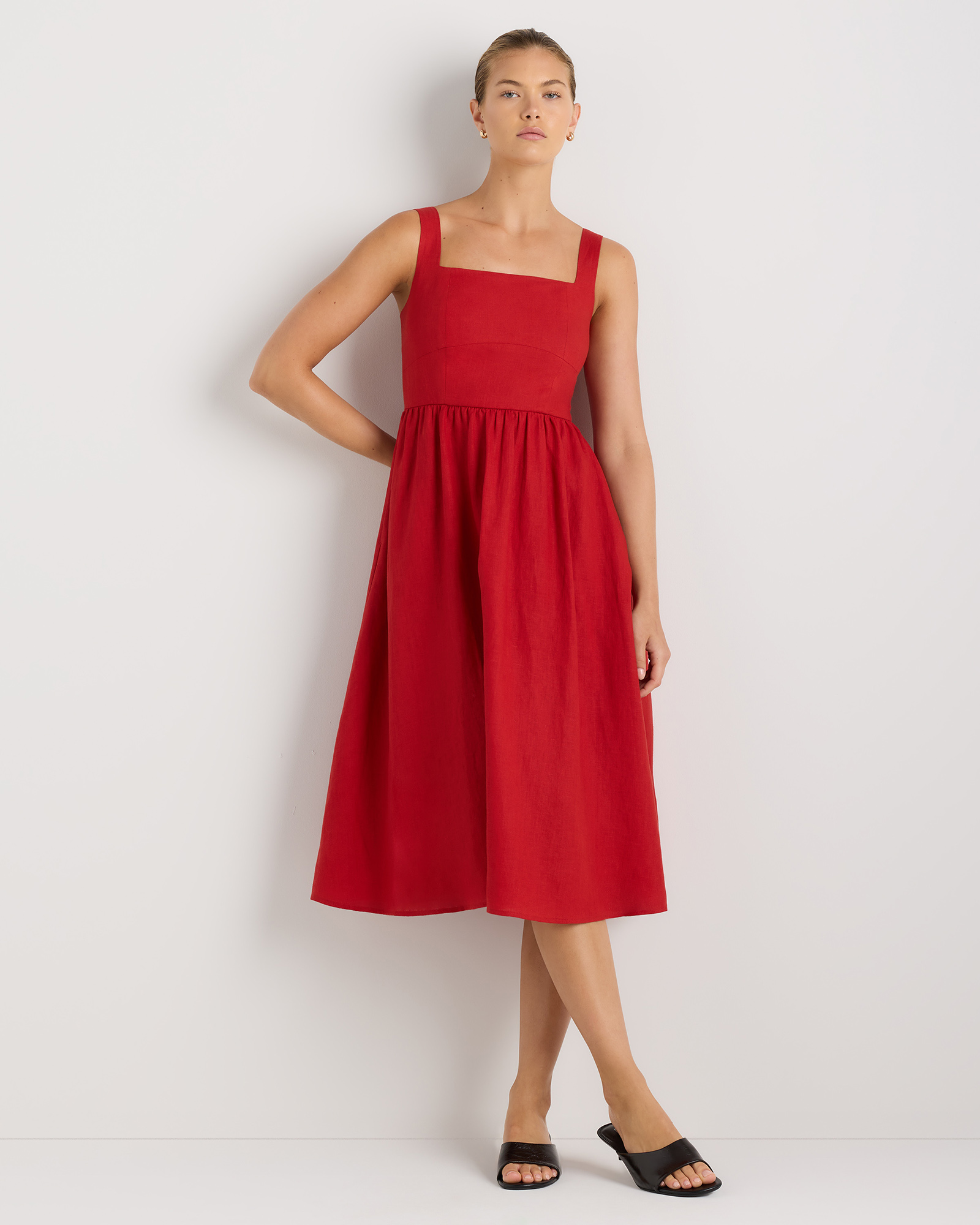 Chile 100% European Linen Fit & Flare Midi Dress