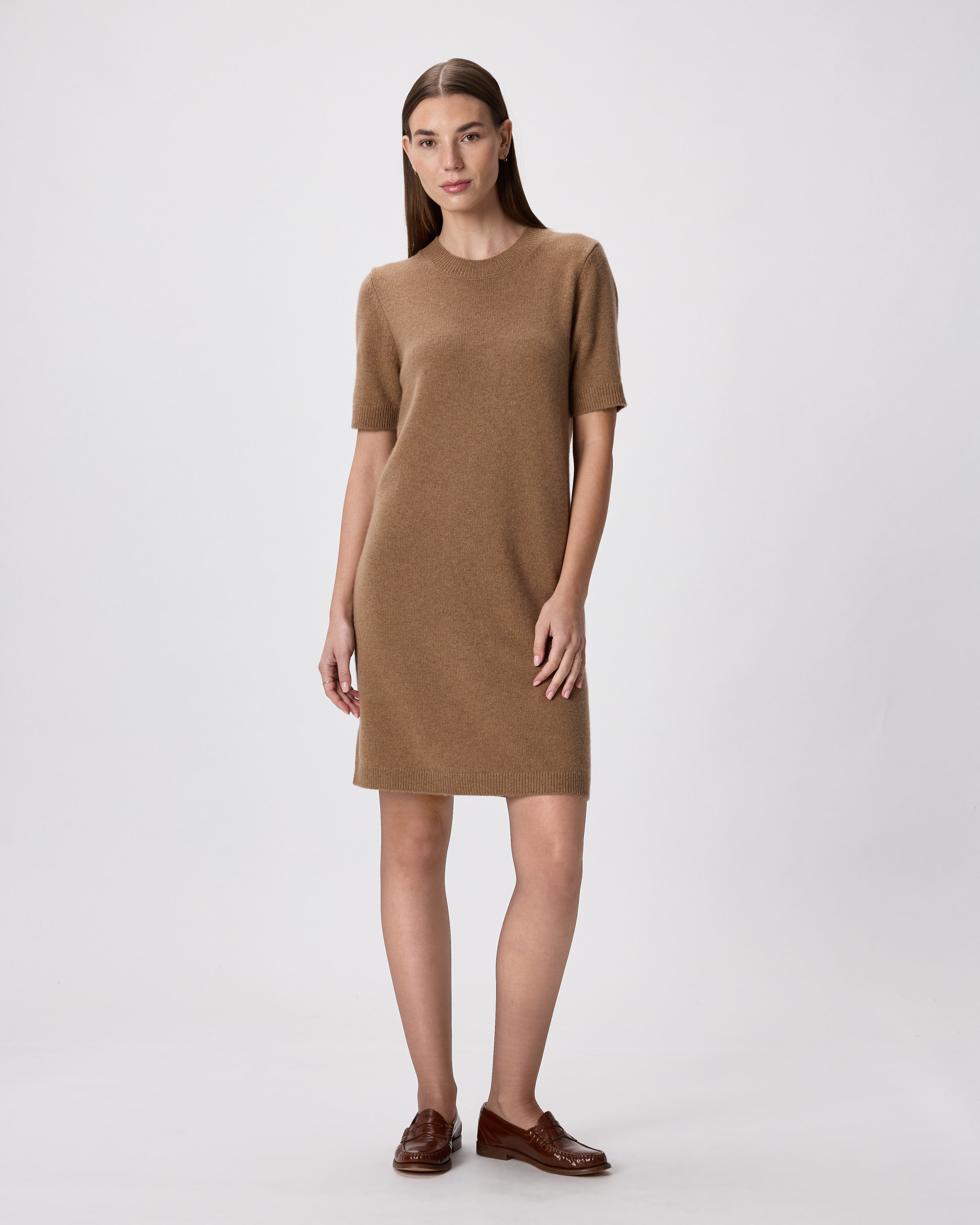 Quince Women's Mongolian Cashmere Short Sleeve Mini Dress In Brown