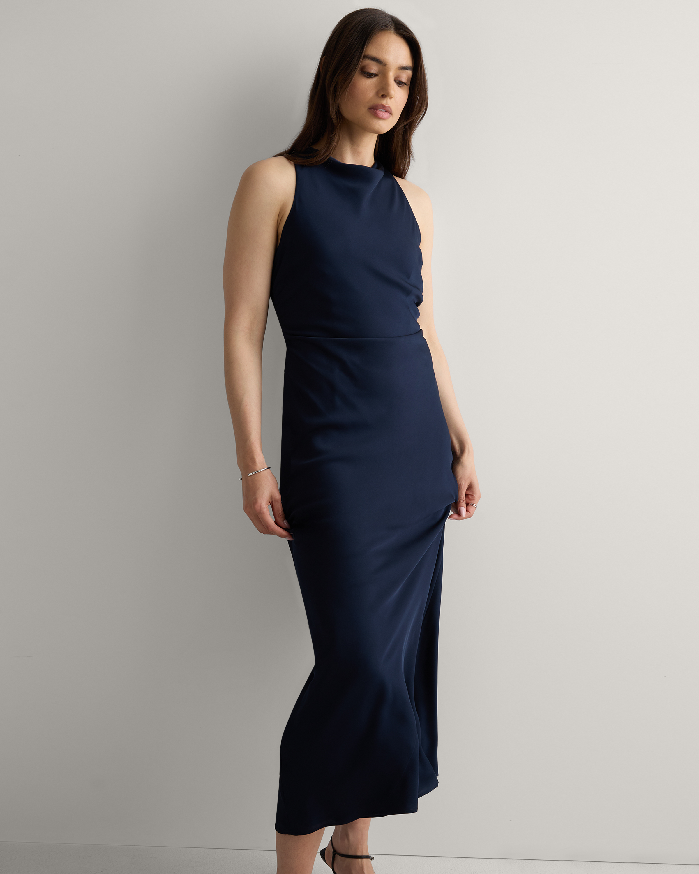 white christmas dresses Haddy Pleated Midi Dress in Navy