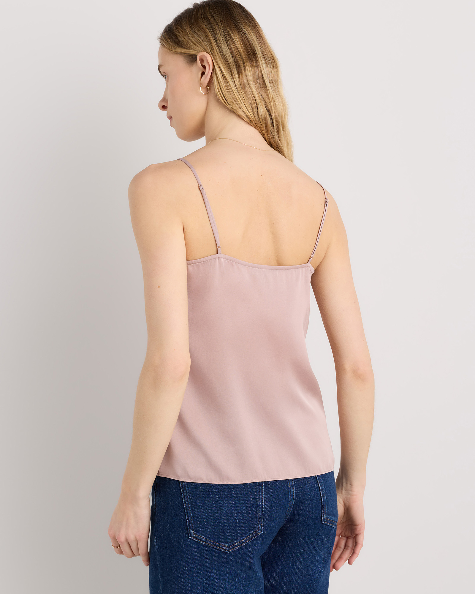 Washable Stretch Silk V-Neck Cami in Vintage Pink
