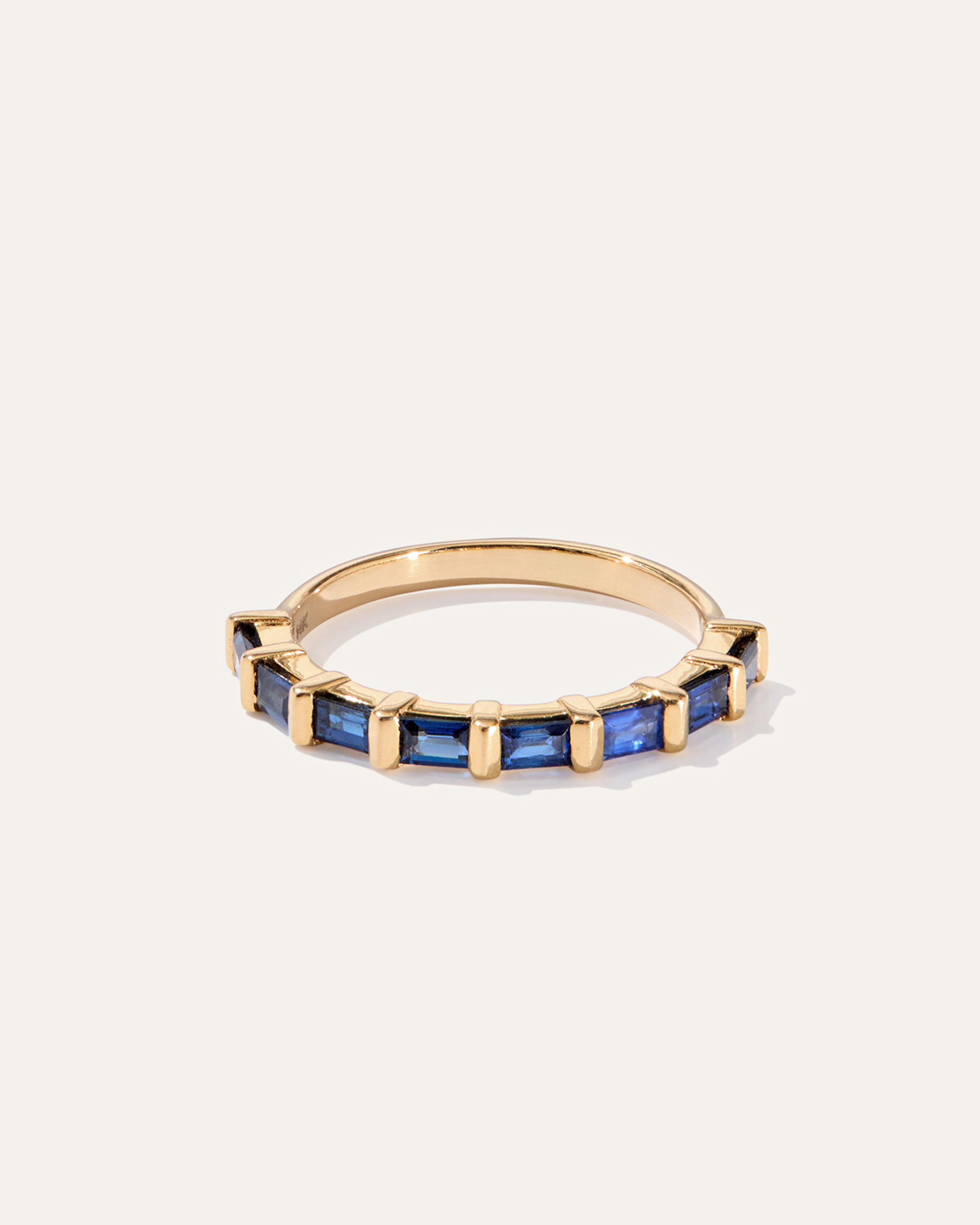 Blue Sapphire 14K Gold Gemstone Baguette Bar Band