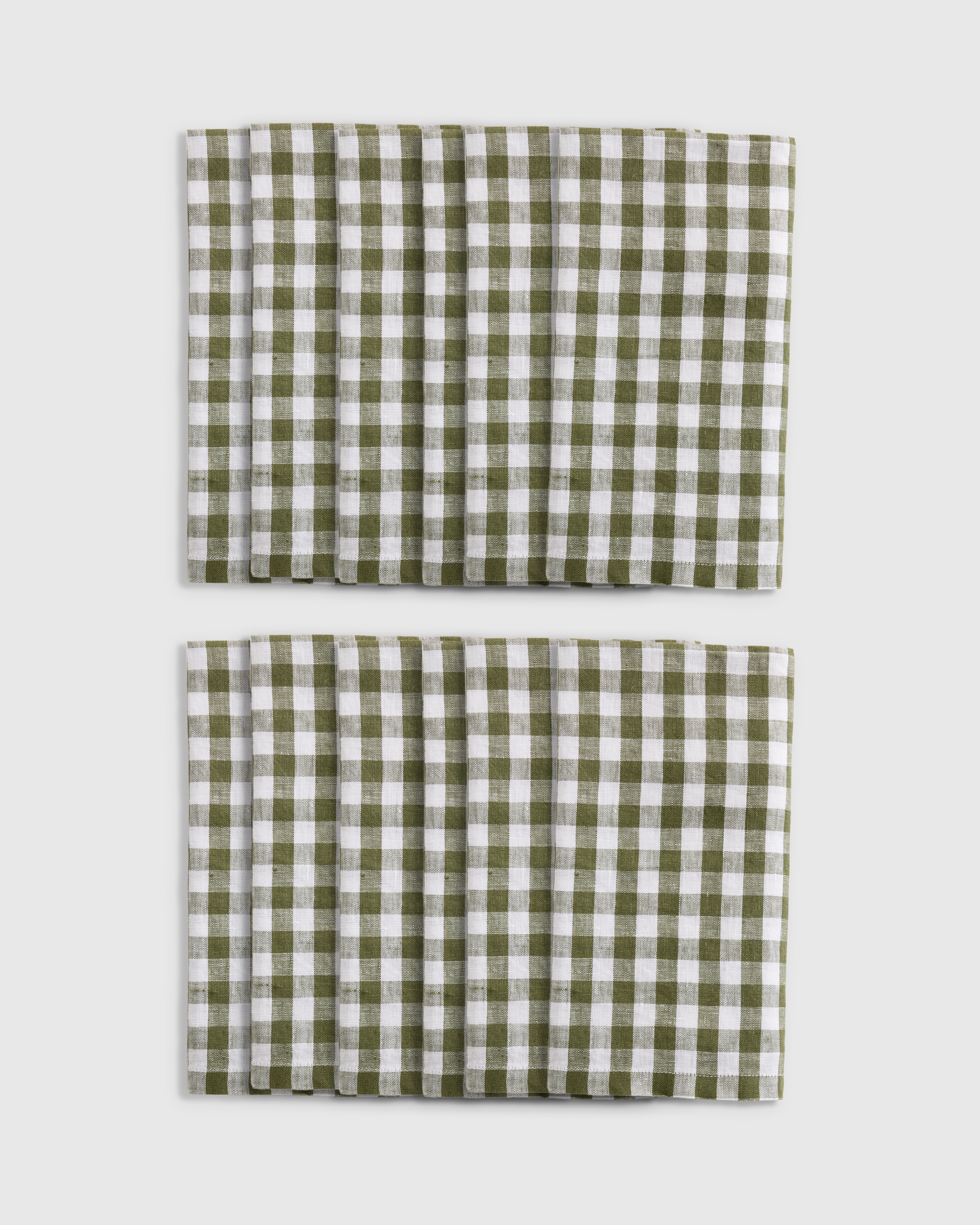 Olive European Linen Gingham Napkins (Set of 12)