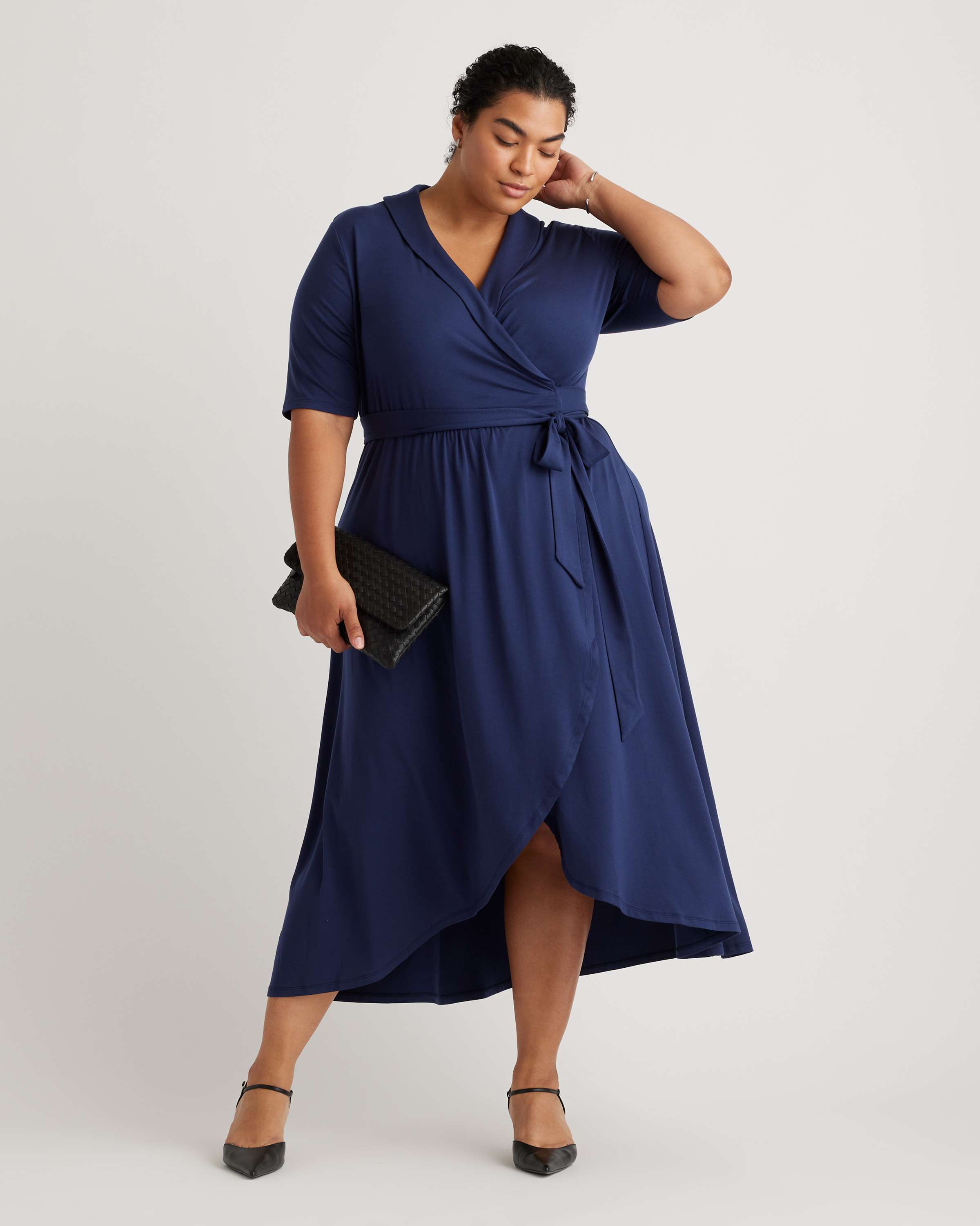 Navy Tencel Jersey Midi Wrap Dress